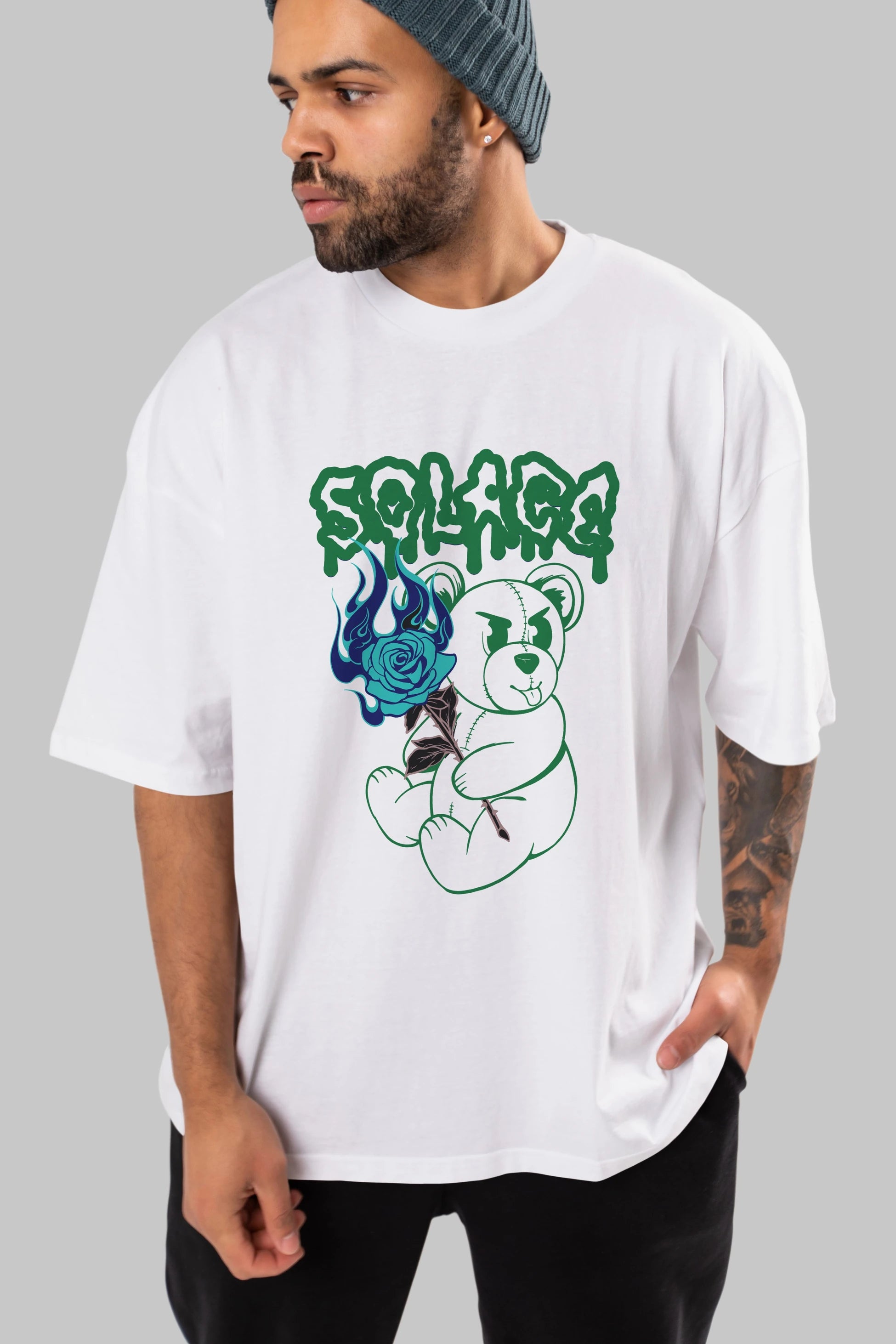 Solage Bear Ön Baskılı Oversize t-shirt Erkek Kadın Unisex