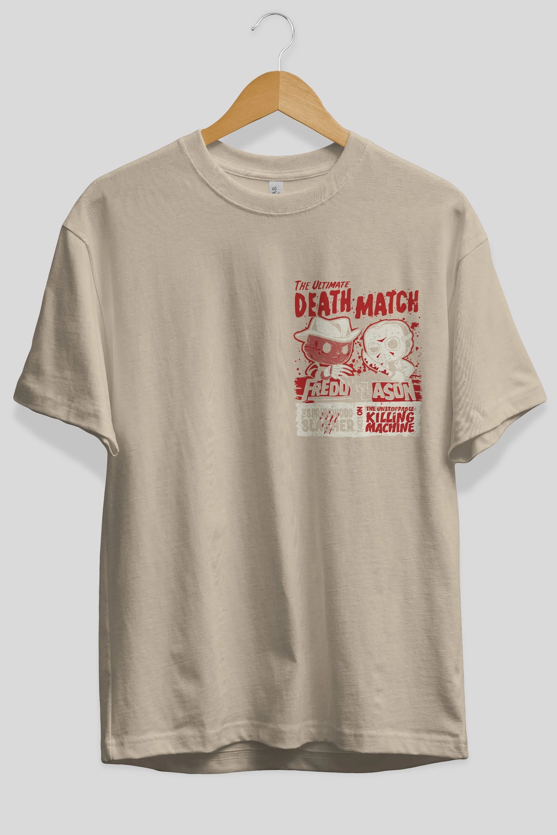 Freddy vs Jason Ön Sol Baskılı Oversize t-shirt Erkek Kadın Unisex %100 Pamuk Bisiklet Yaka tişort