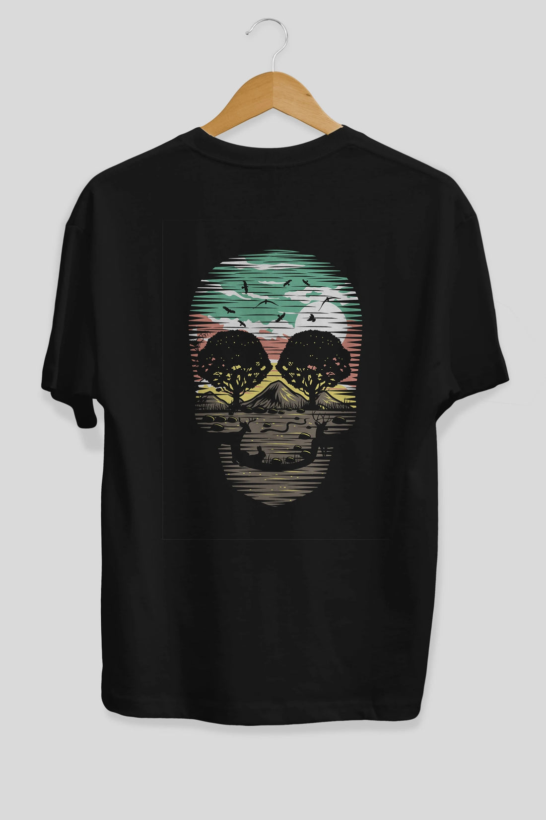 Skull Nature Arka Baskılı Oversize t-shirt %100 pamuk Erkek Kadın Unisex