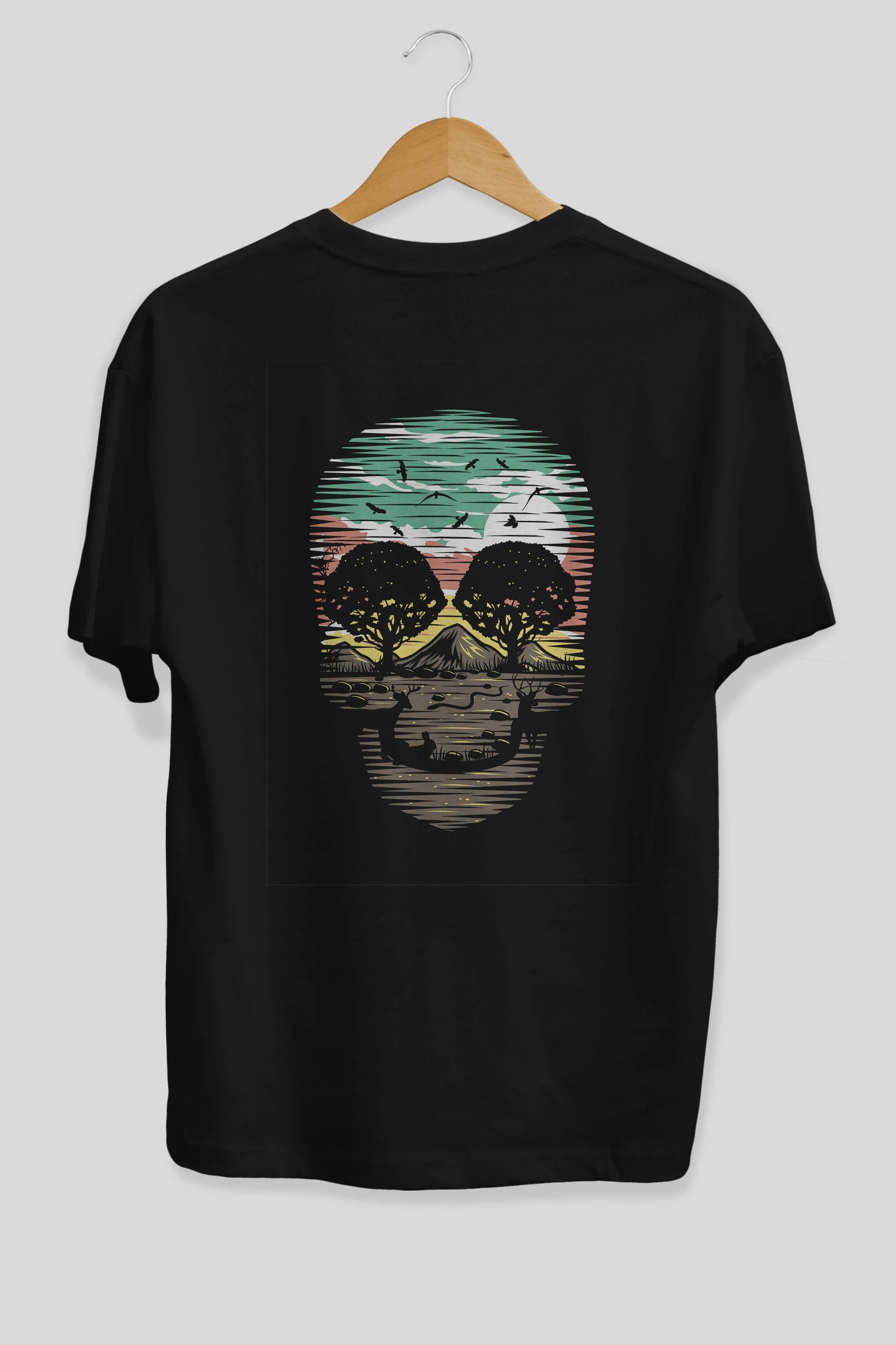 Skull Nature Arka Baskılı Oversize t-shirt %100 pamuk Erkek Kadın Unisex