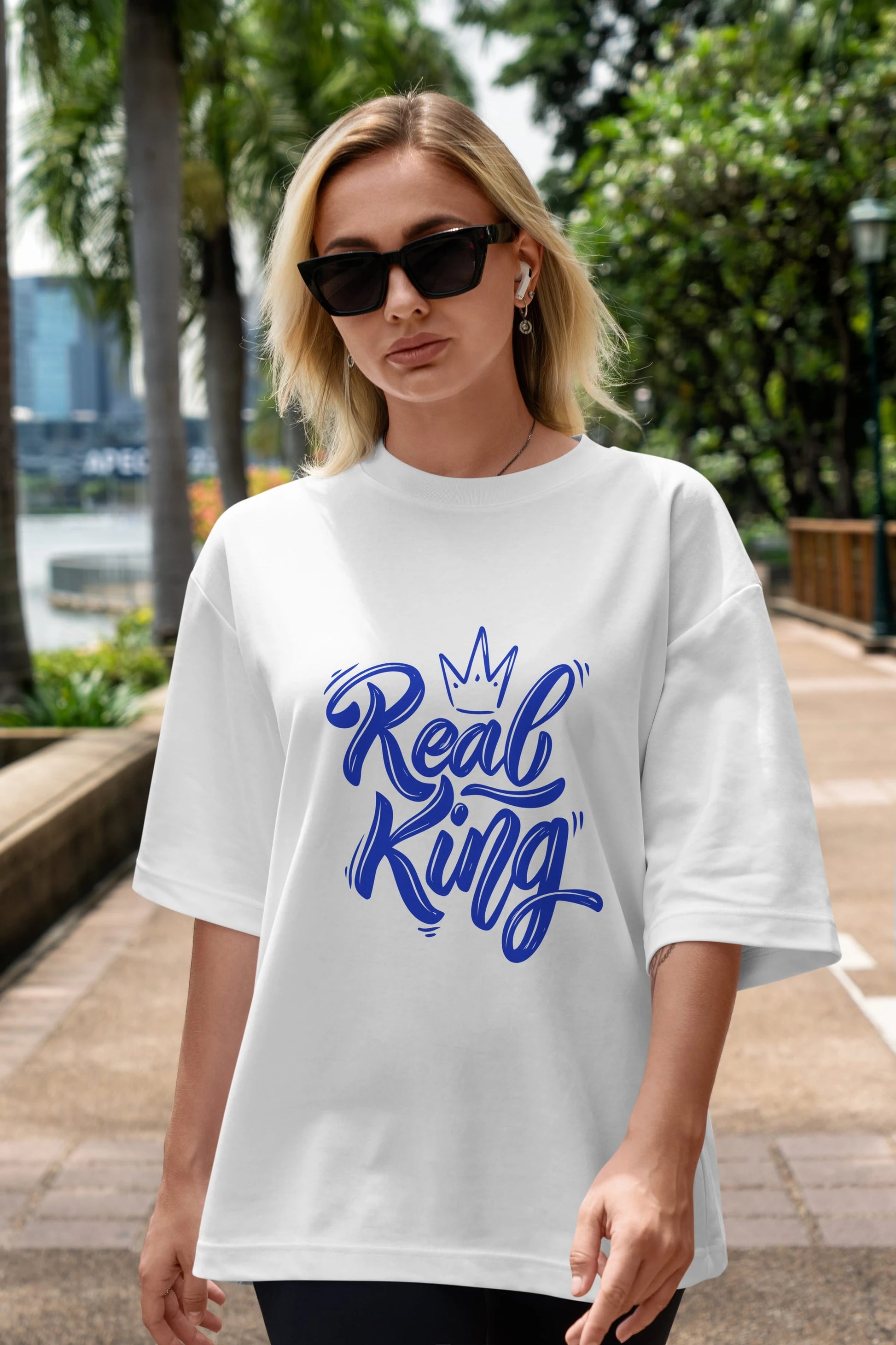 Real King Yazılı Ön Baskılı Oversize t-shirt Erkek Kadın Unisex