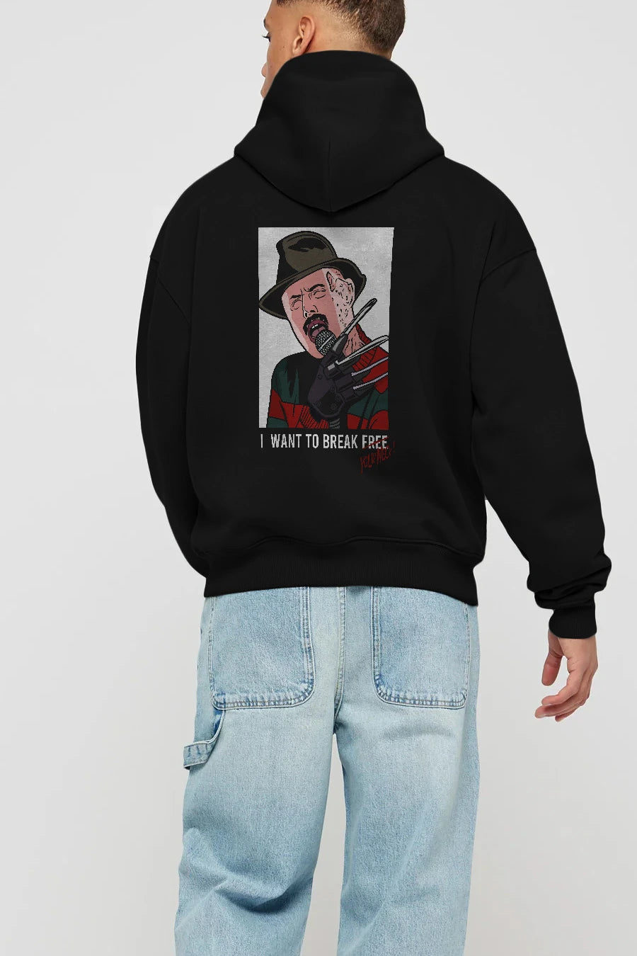 Freddy Merkrueger Arka Baskılı Hoodie Oversize Kapüşonlu Sweatshirt Erkek Kadın Unisex