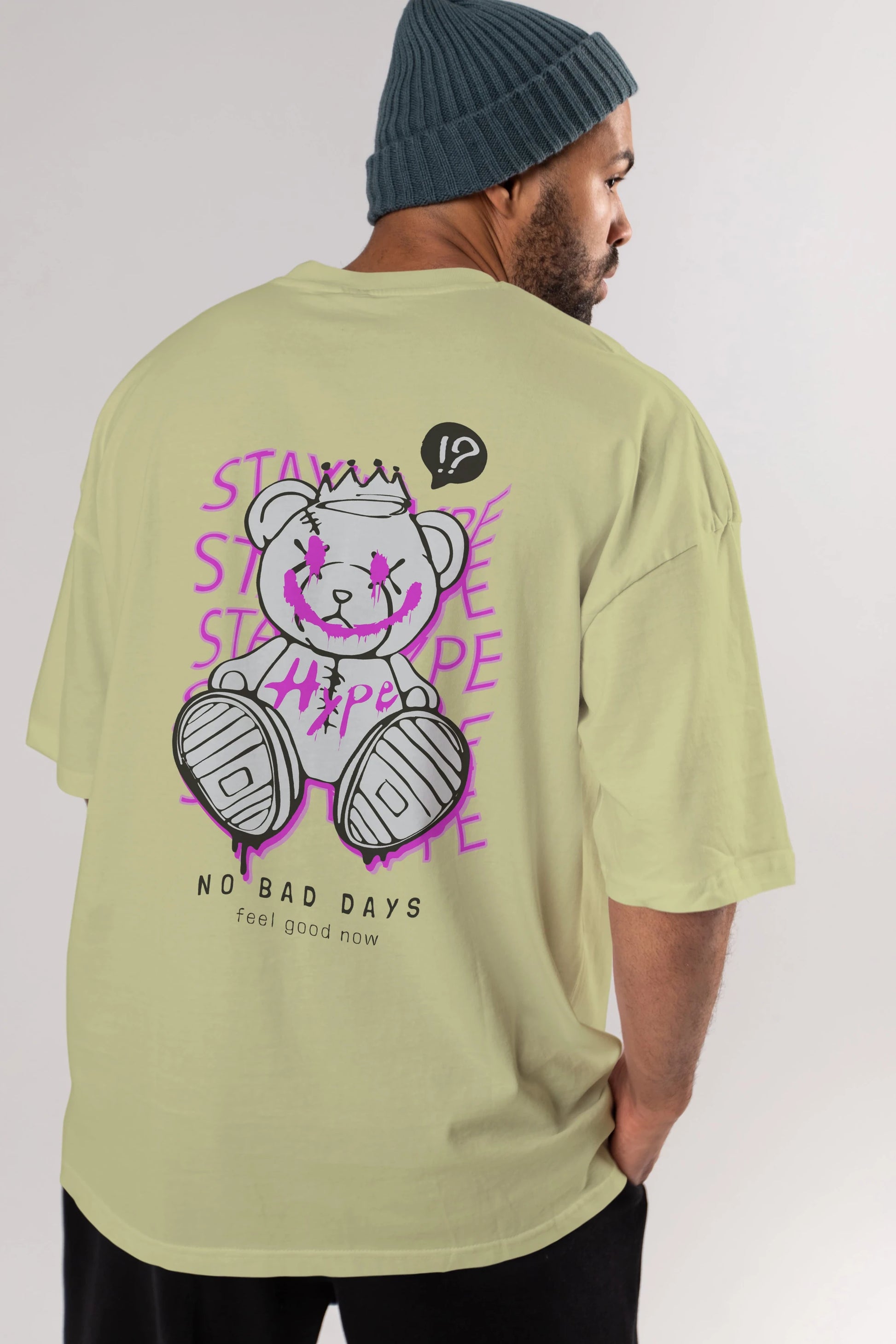 Stay Hype Bear Arka Baskılı Oversize t-shirt Erkek Kadın Unisex