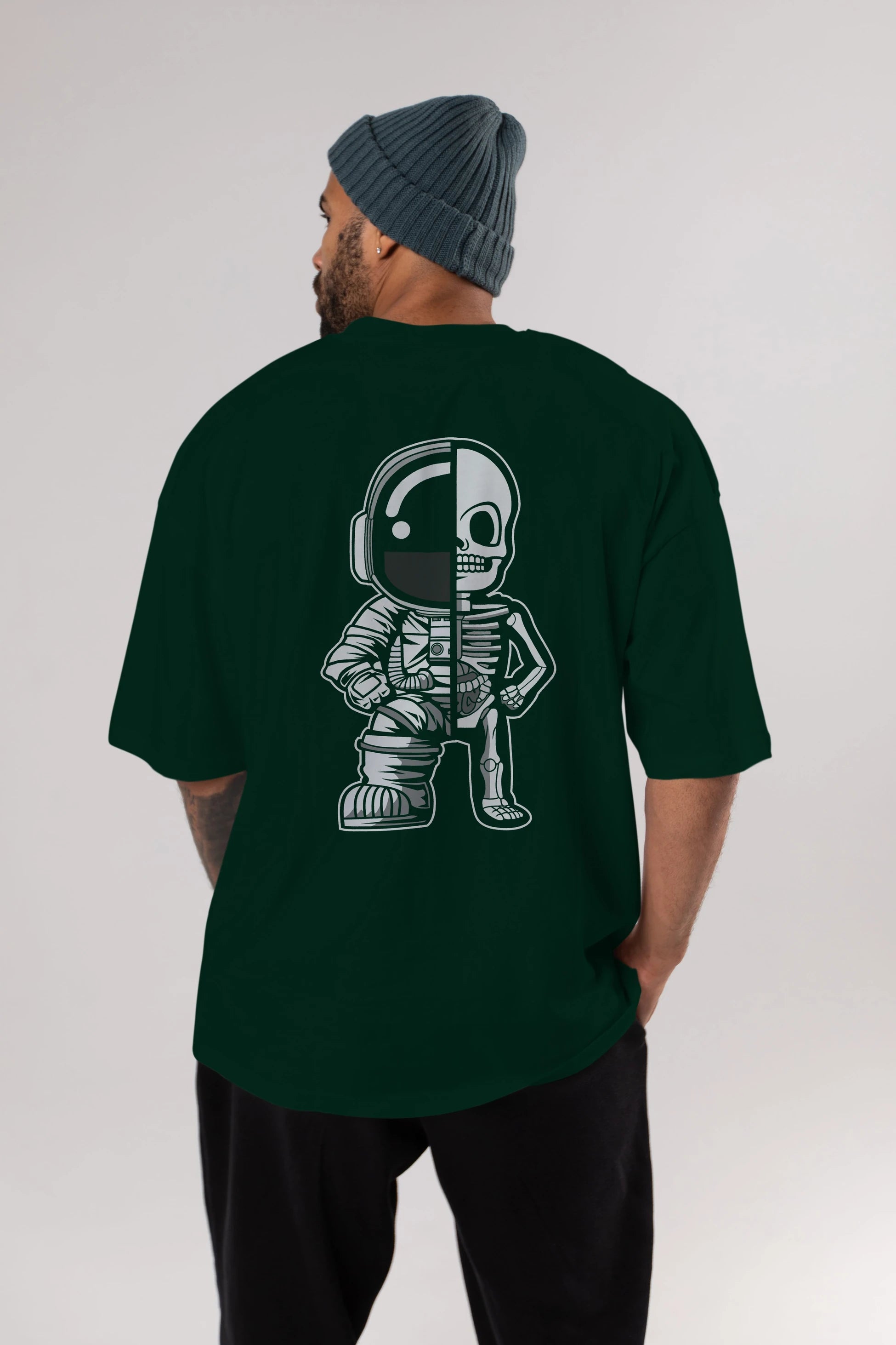Astronaut Half Skeleton Arka Baskılı Oversize t-shirt Erkek Kadın Unisex