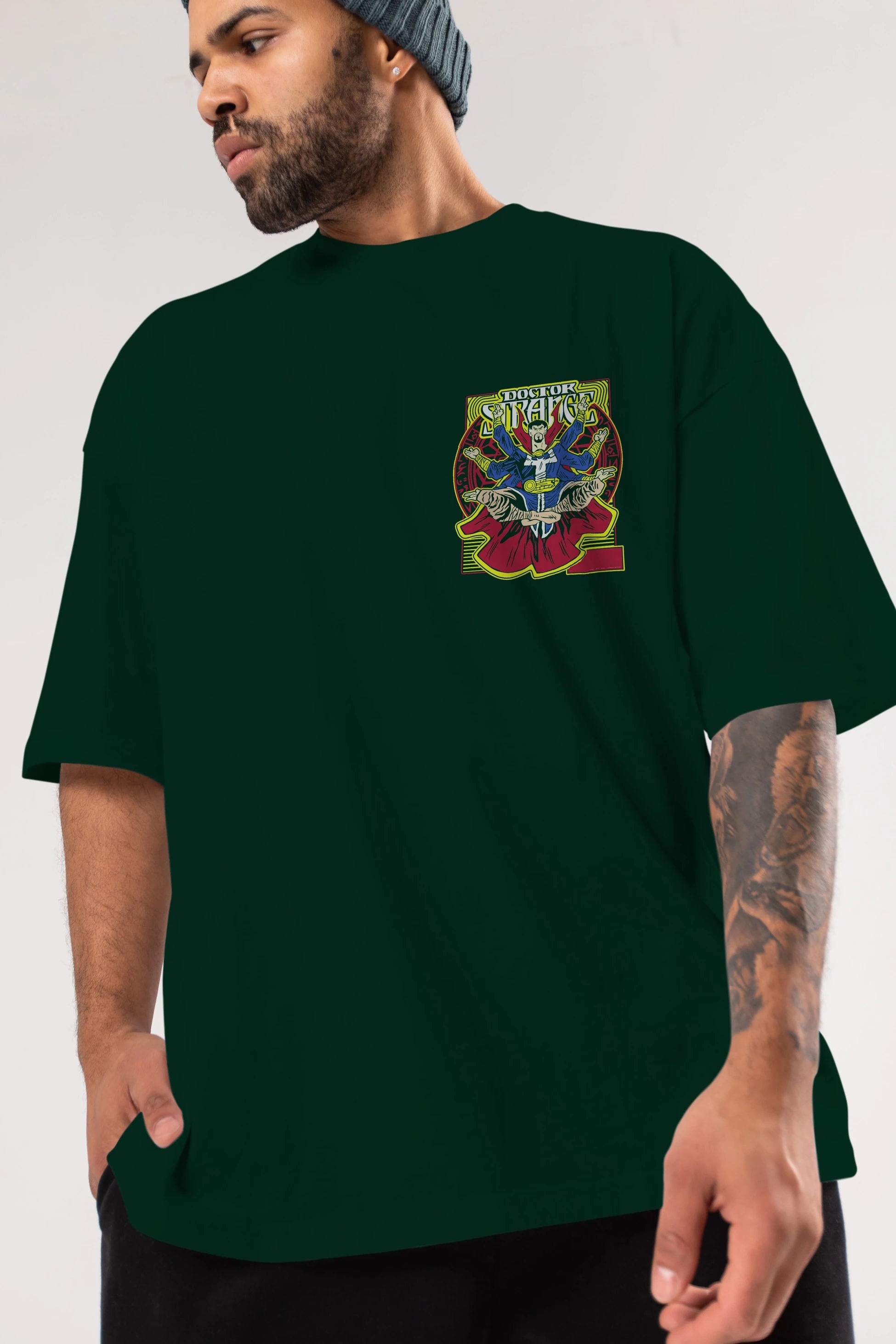 Doctor Strange (1) Ön Sol Baskılı Oversize t-shirt Erkek Kadın Unisex %100 Pamuk Bisiklet Yaka tişort