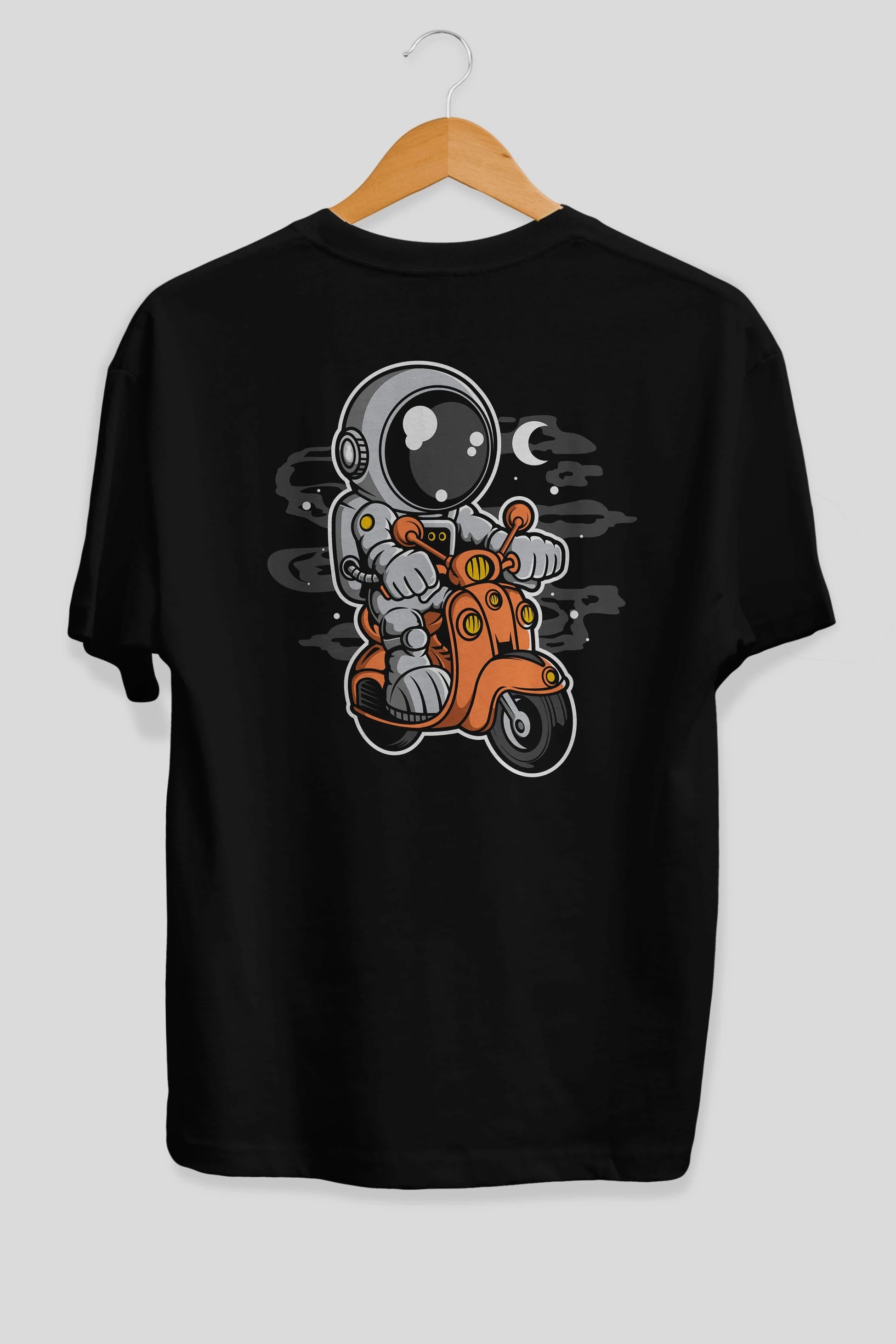 Astronaut Scooter Arka Baskılı Oversize t-shirt Erkek Kadın Unisex