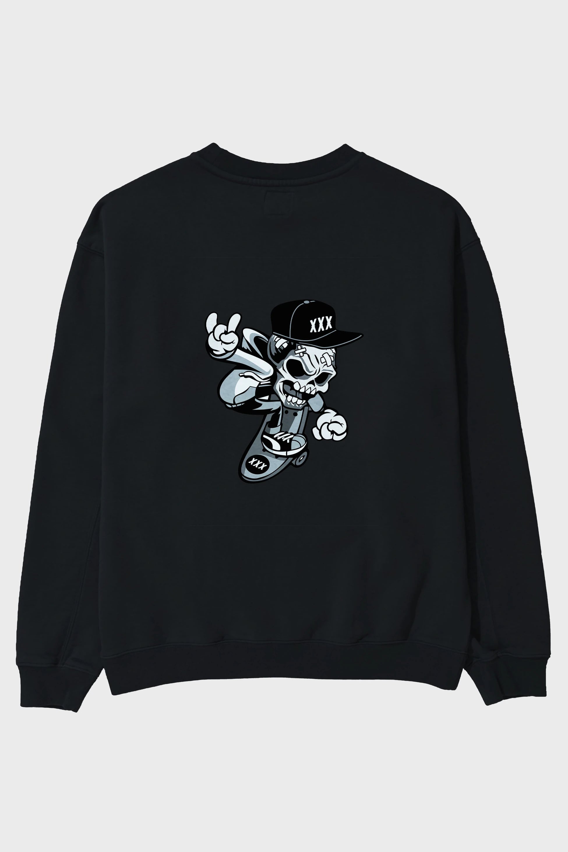 Skull Skateboard Arka Baskılı Oversize Sweatshirt Erkek Kadın Unisex