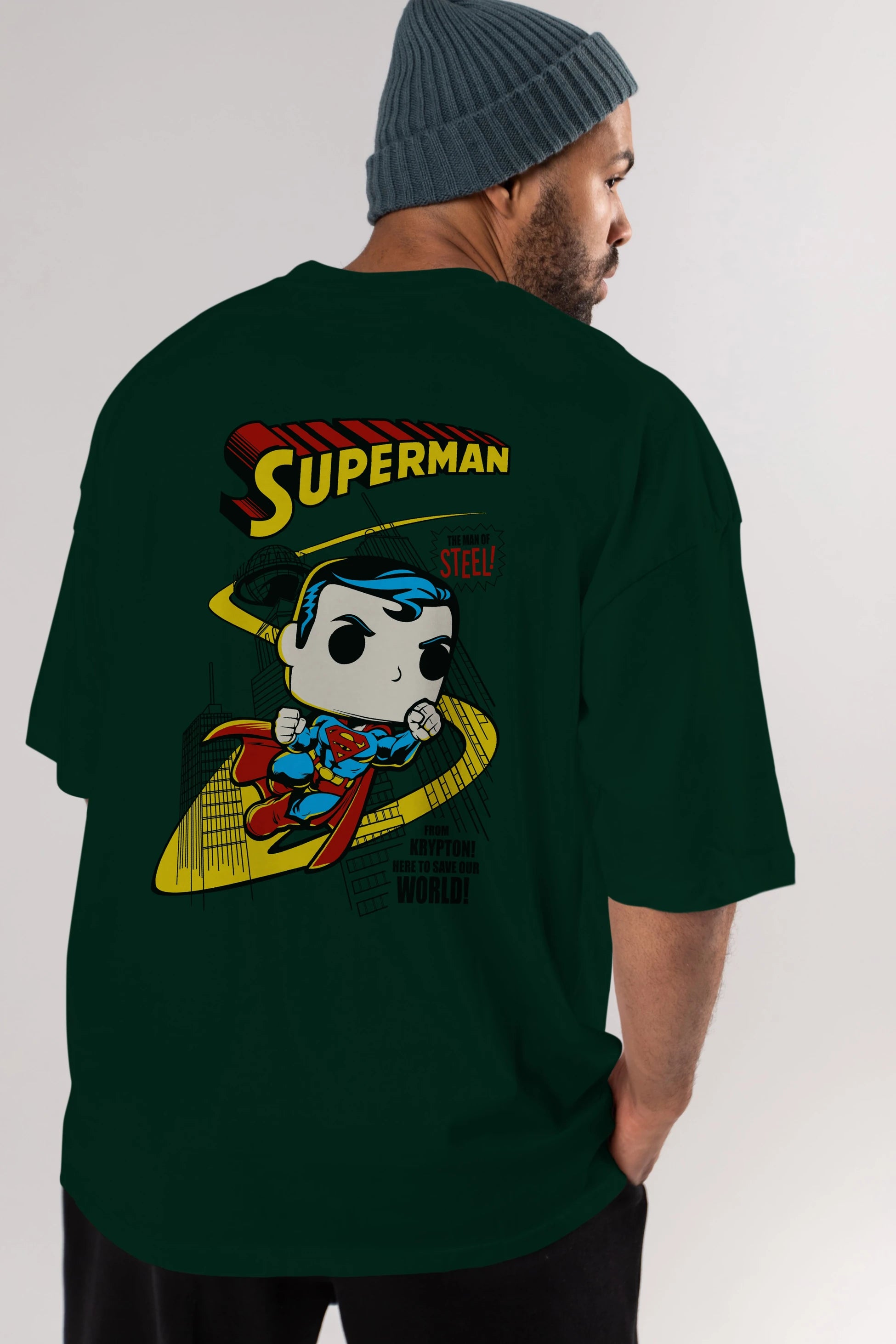 Superman (2) Arka Baskılı Oversize t-shirt Erkek Kadın Unisex %100 Pamuk Bisiklet Yaka tişort