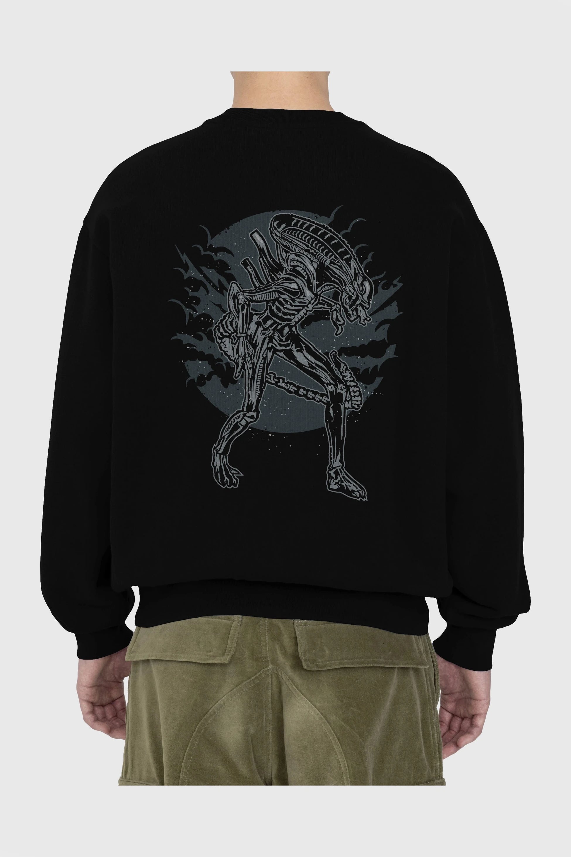 Xenomorph Arka Baskılı Oversize Sweatshirt Erkek Kadın Unisex
