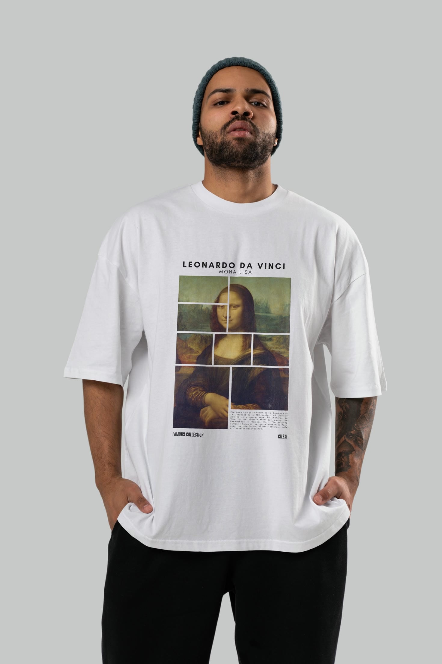 Leonardo Da Vinci Mona Lisa ön Baskılı Oversize t-shirt Erkek Kadın Bisiklet Yaka Pamuk tişort