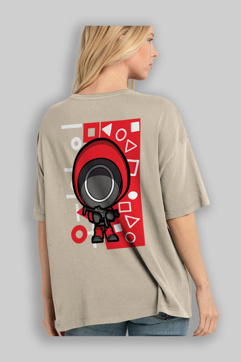 Squid Game (4) Arka Baskılı Oversize t-shirt Erkek Kadın Unisex %100 Pamuk Bisiklet Yaka tişort