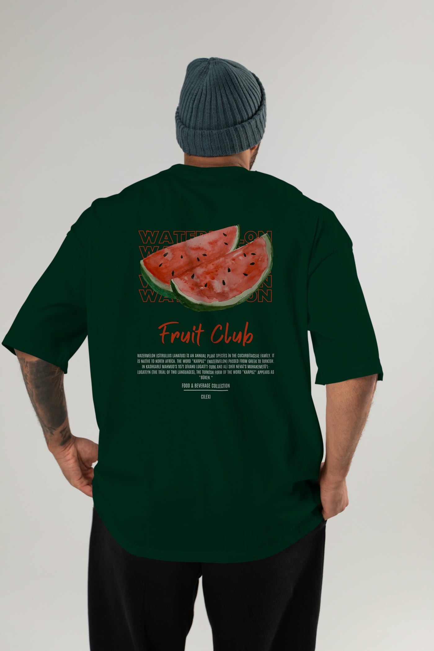 Watermelon Arka Baskılı Oversize t-shirt Erkek Kadın Pamuk Bisiklet Yaka tişort