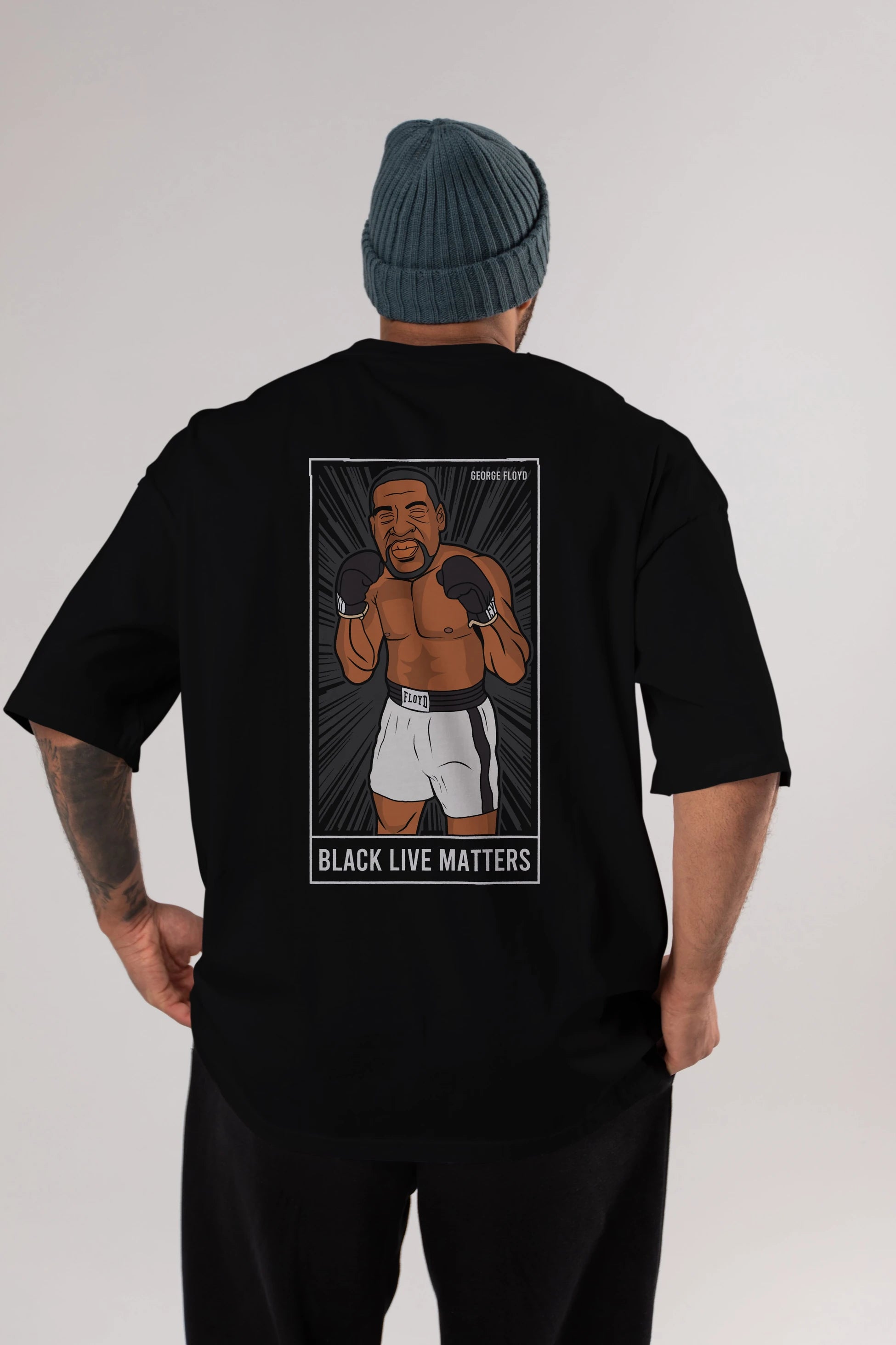 George Floyd Boxer Arka Baskılı Oversize t-shirt Erkek Kadın Unisex %100 Pamuk tişort