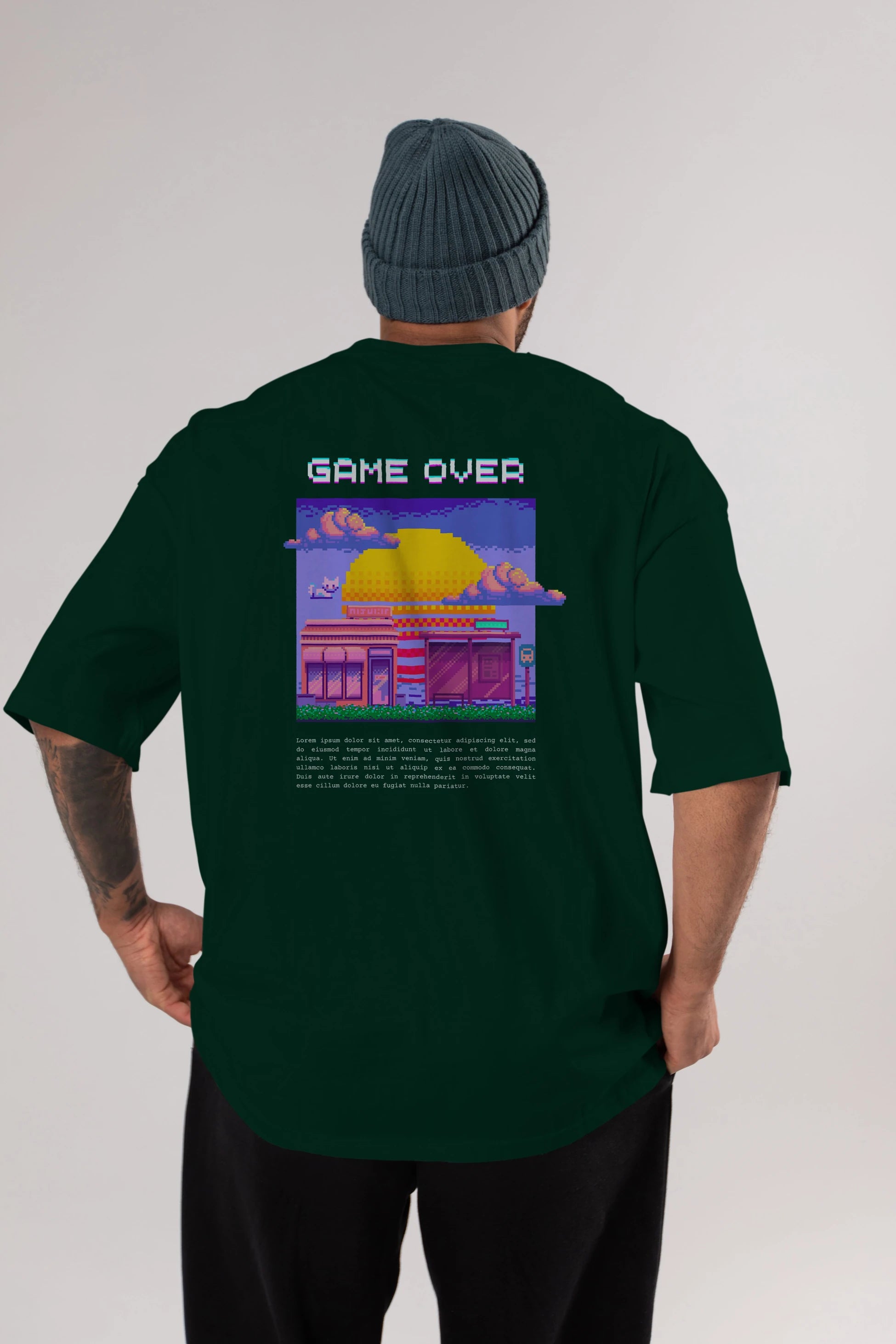 Game Over Yazılı Arka Baskılı Oversize t-shirt Erkek Kadın Unisex