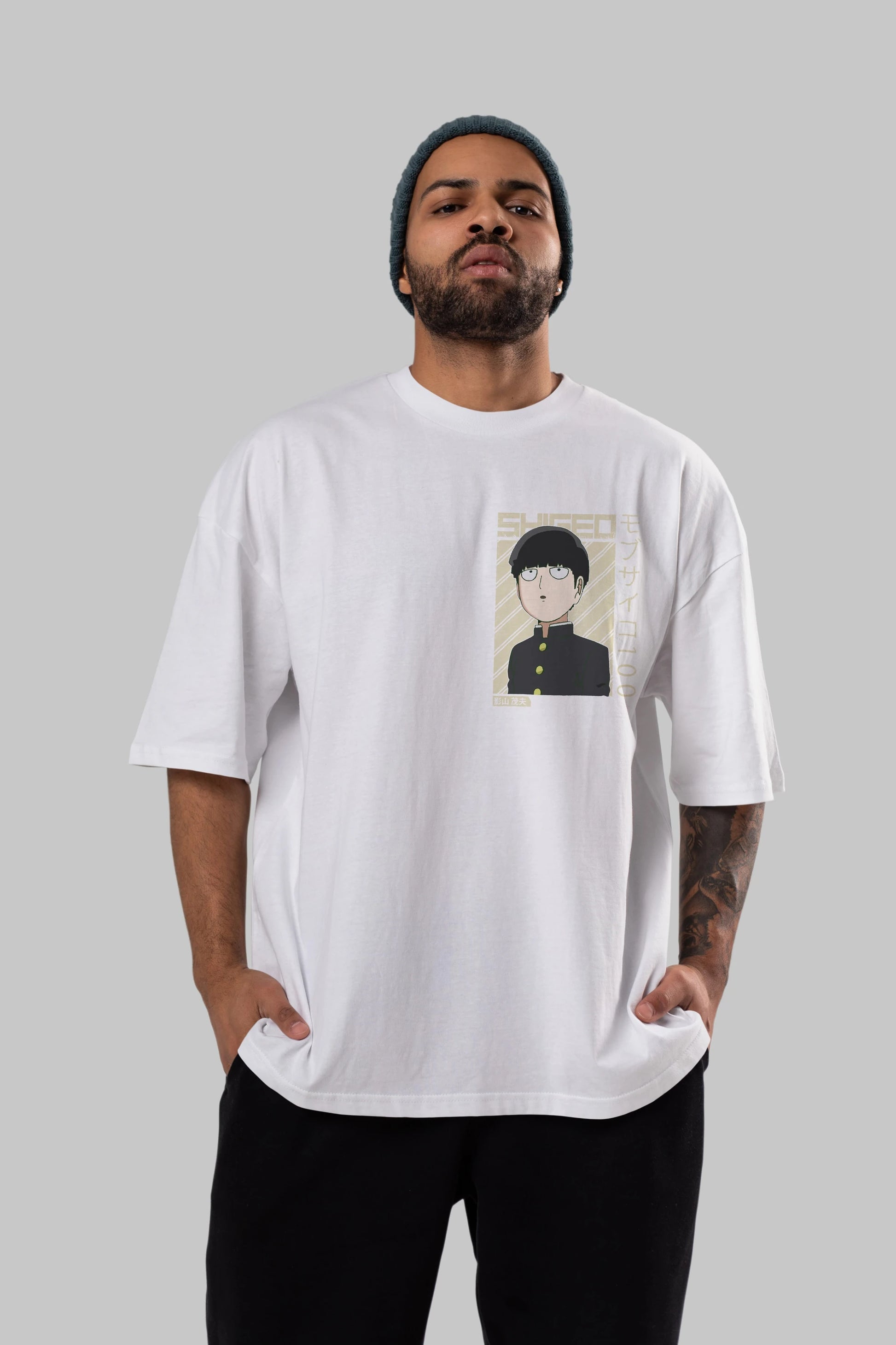 Shigeo Kageyama 2 Ön Sol Baskılı Oversize t-shirt Erkek Kadın Unisex %100 Pamuk Bisiklet Yaka tişort