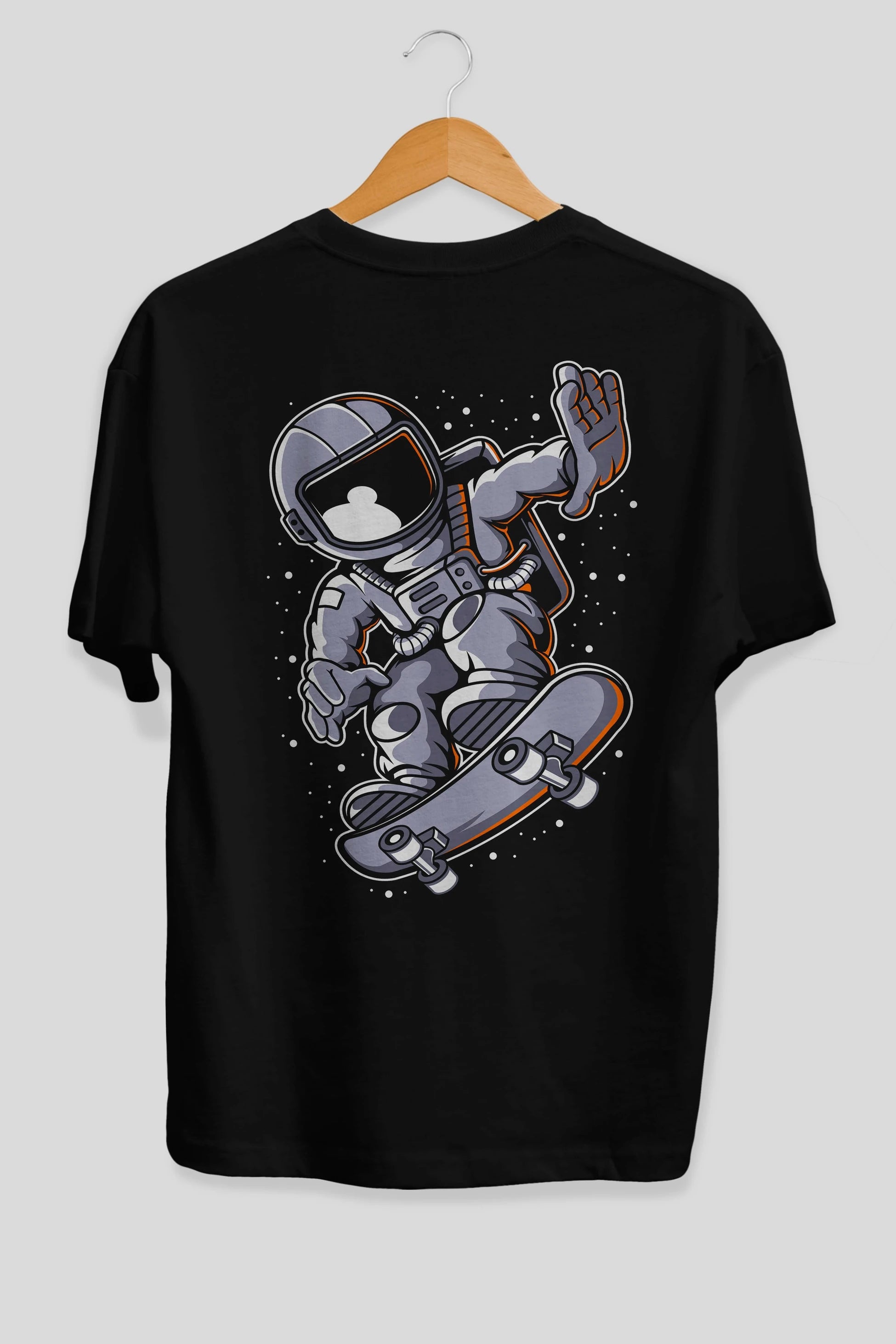 Astronaut Skateboard Arka Baskılı Oversize t-shirt Erkek Kadın Unisex