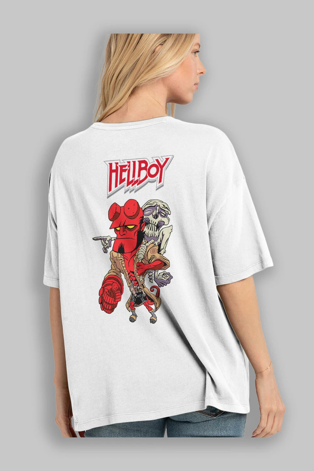 Hellboy (2) Arka Baskılı Oversize t-shirt Erkek Kadın Unisex %100 Pamuk Bisiklet Yaka tişort