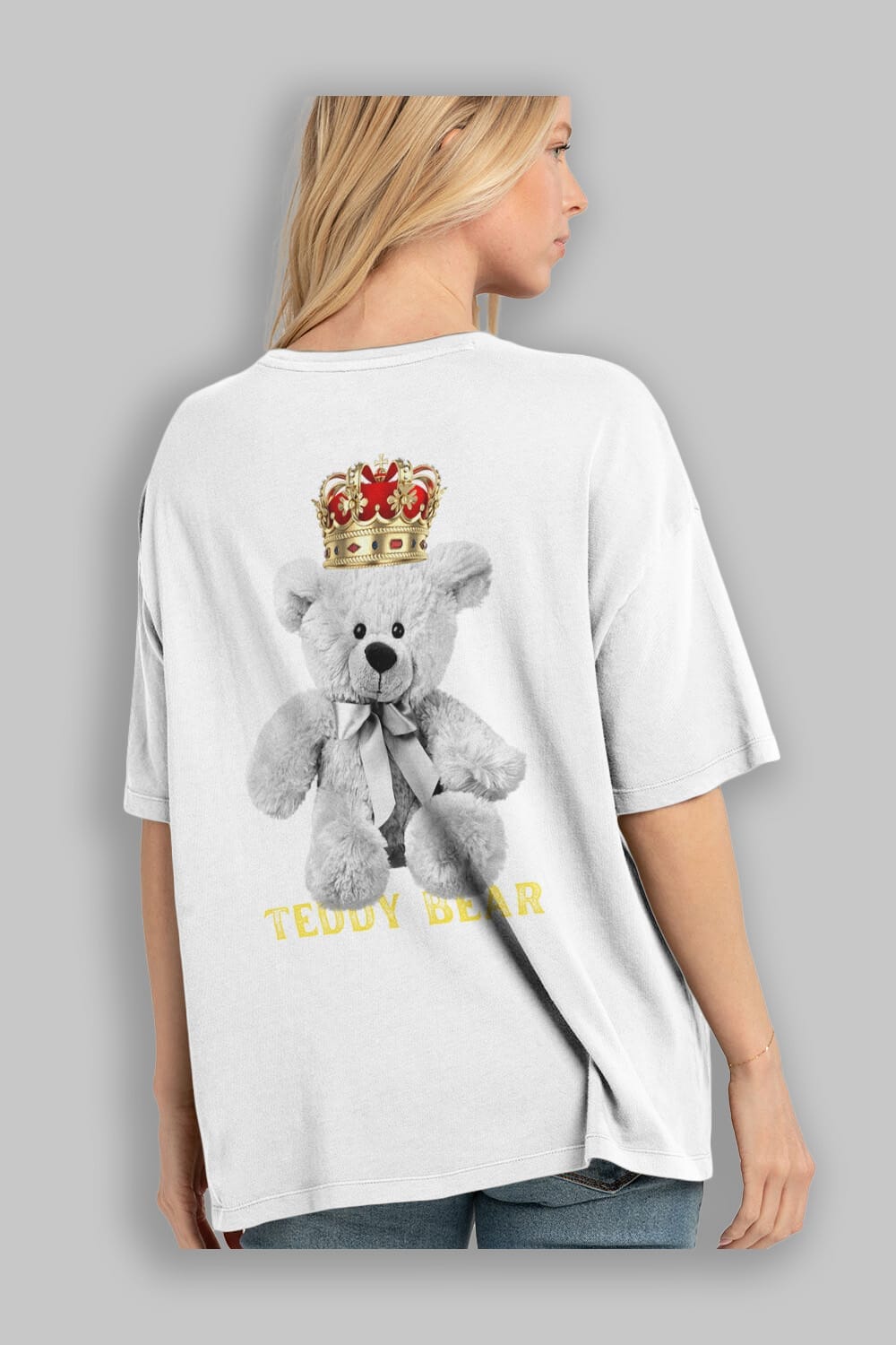 Teddy Bear Arka Baskılı Oversize t-shirt Erkek Kadın Unisex %100 Pamuk