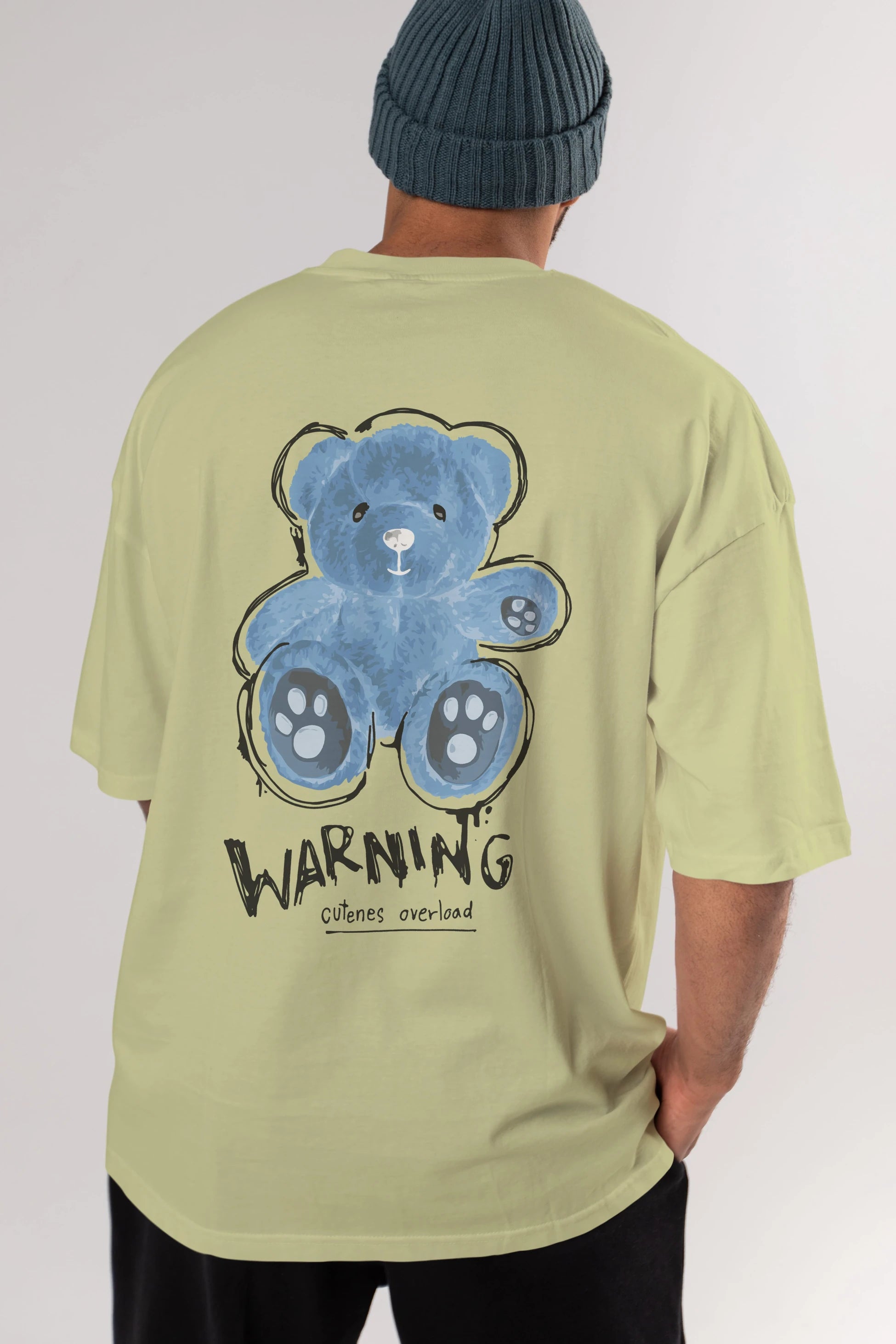 Warning Cuteness Bear Arka Baskılı Oversize t-shirt Erkek Kadın Unisex