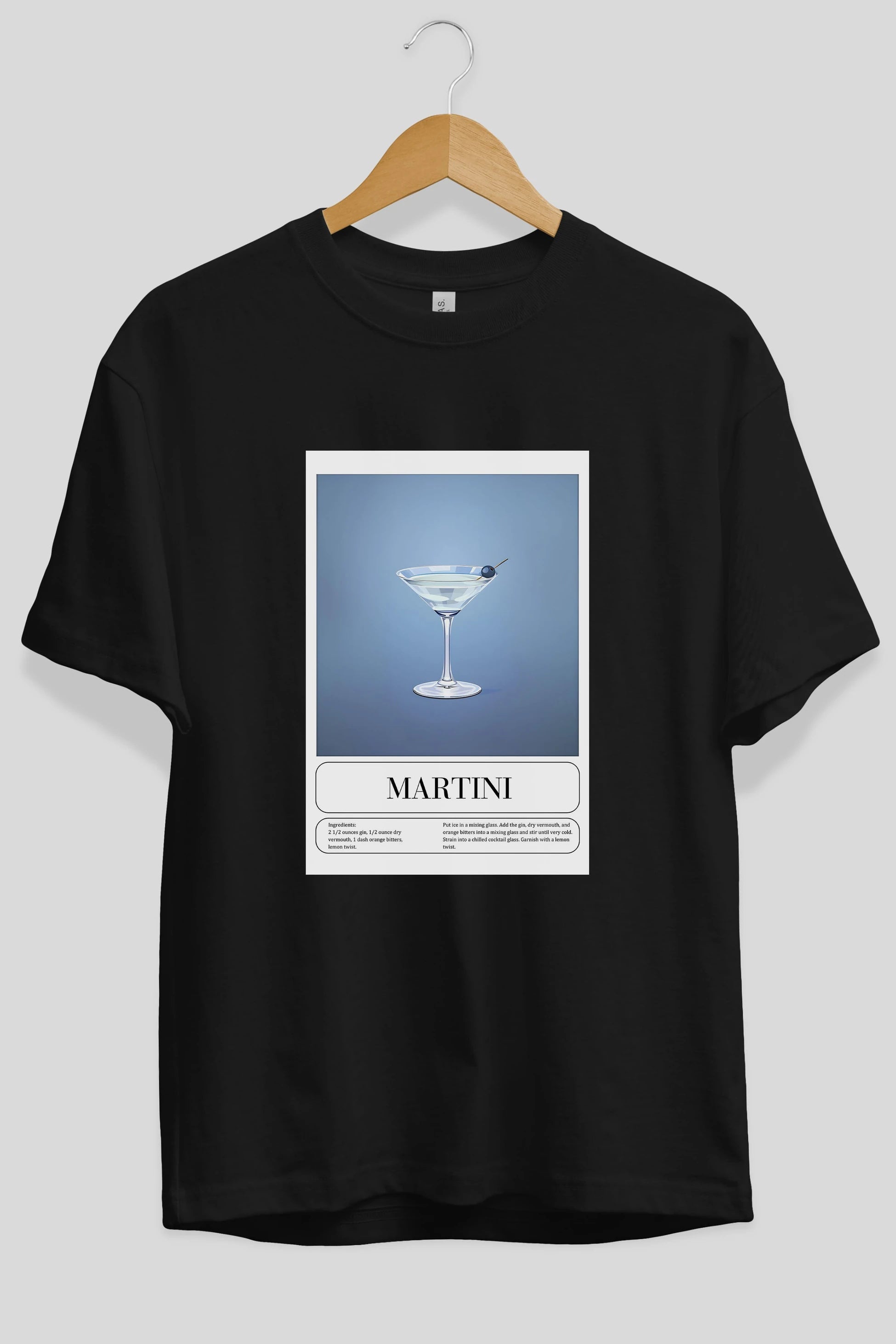 Martini Ön Baskılı Oversize t-shirt Erkek Kadın Unisex %100 Pamuk Bisiklet Yaka tişort
