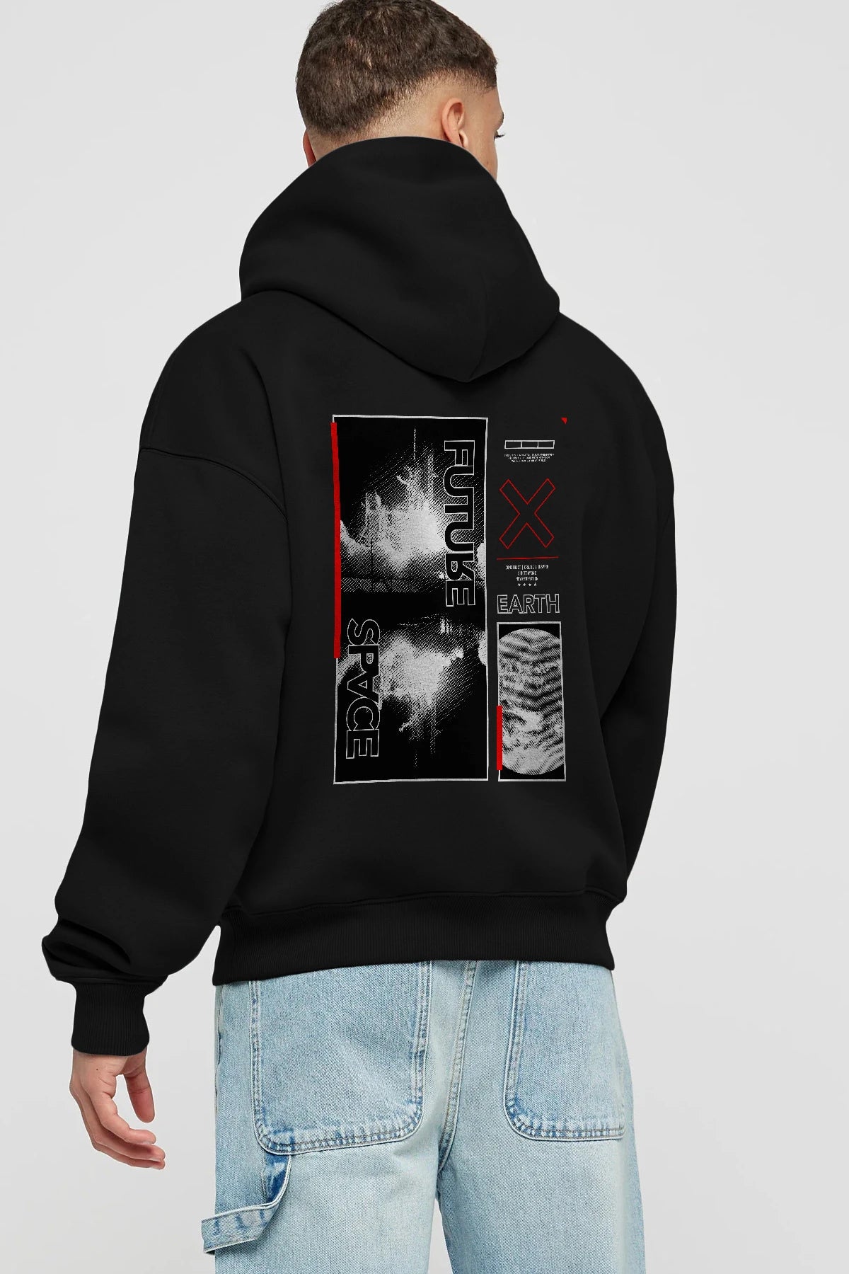 Future Space Arka Baskılı Hoodie Oversize Kapüşonlu Sweatshirt Erkek Kadın Unisex