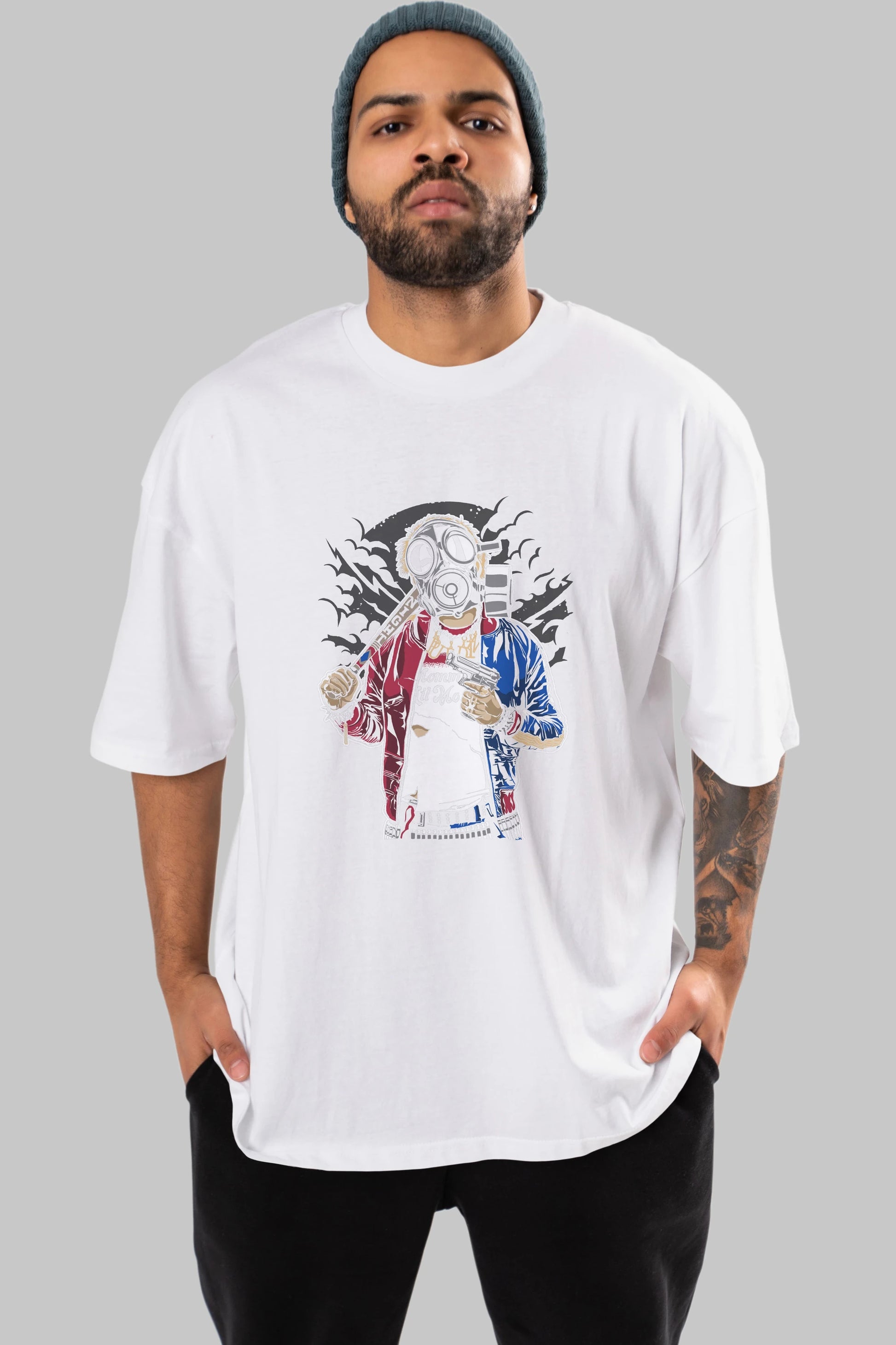 Suicide Gasmask Ön Baskılı Oversize t-shirt Erkek Kadın Unisex %100 Pamuk tişort