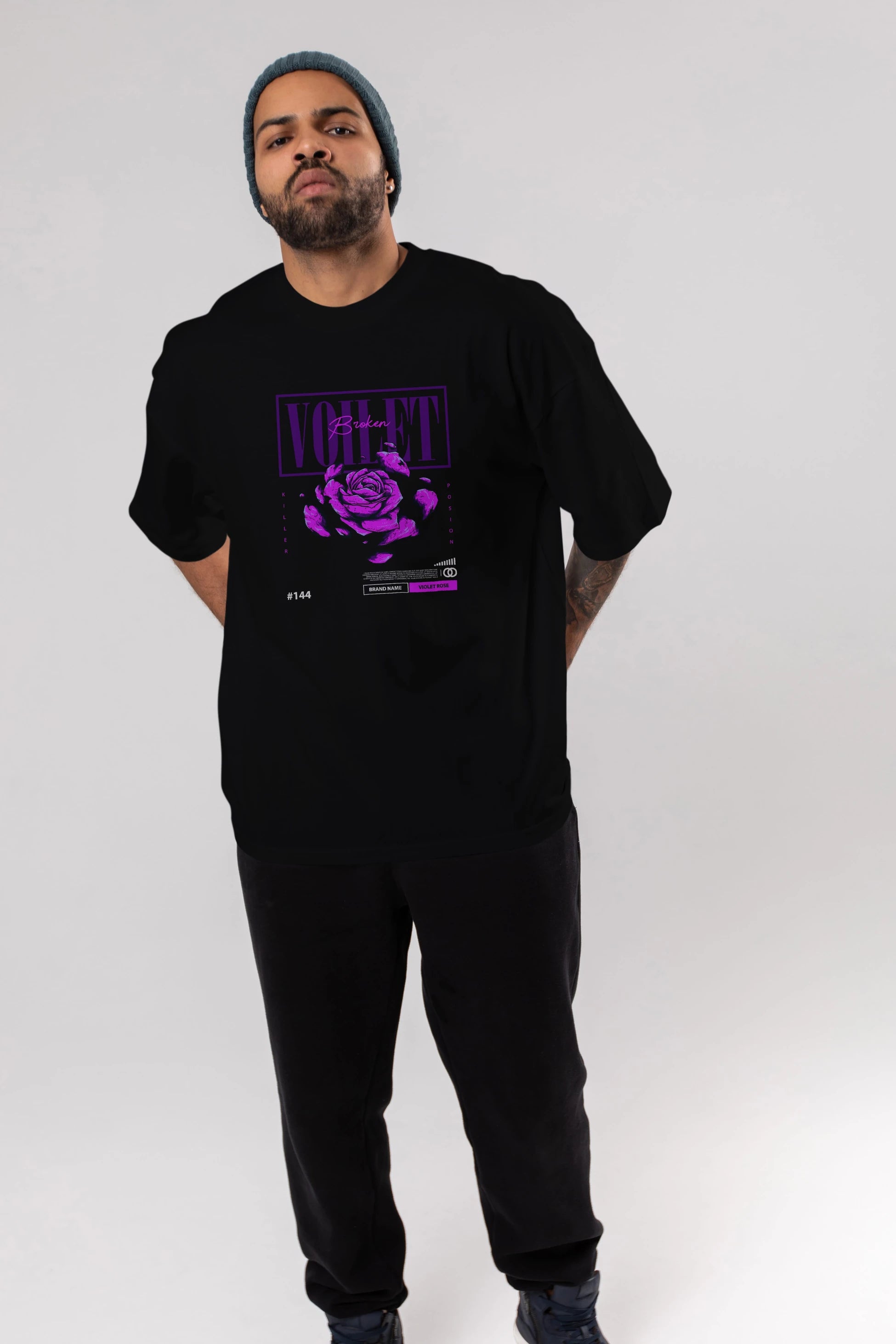 Voilet Broken Ön Baskılı Oversize t-shirt Erkek Kadın Unisex