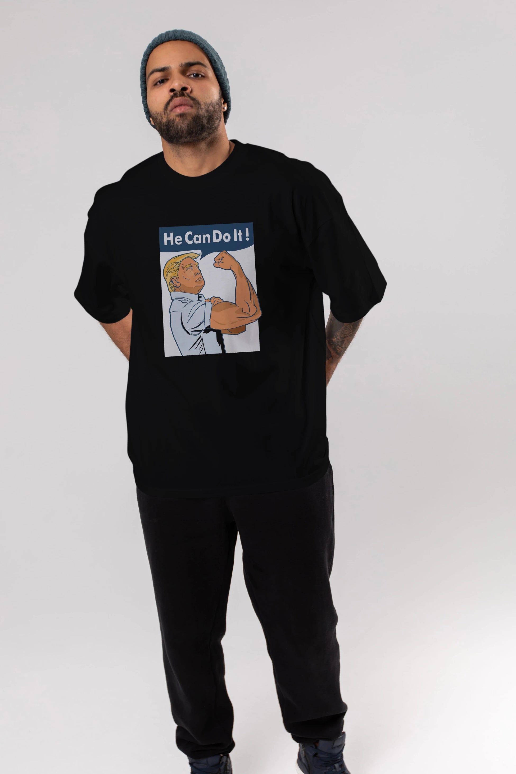 He Can Do It Trump Ön Baskılı Oversize t-shirt Erkek Kadın Unisex %100 Pamuk tişort