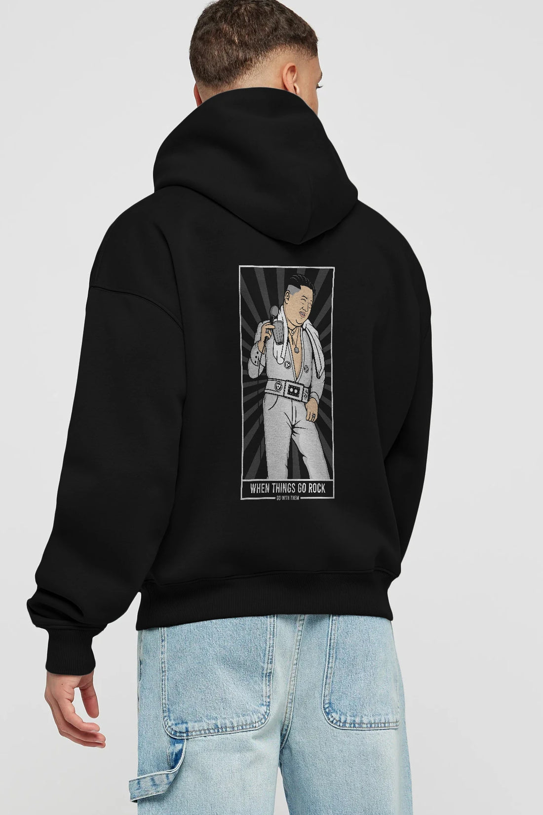 Kim Elvis Arka Baskılı Hoodie Oversize Kapüşonlu Sweatshirt Erkek Kadın Unisex