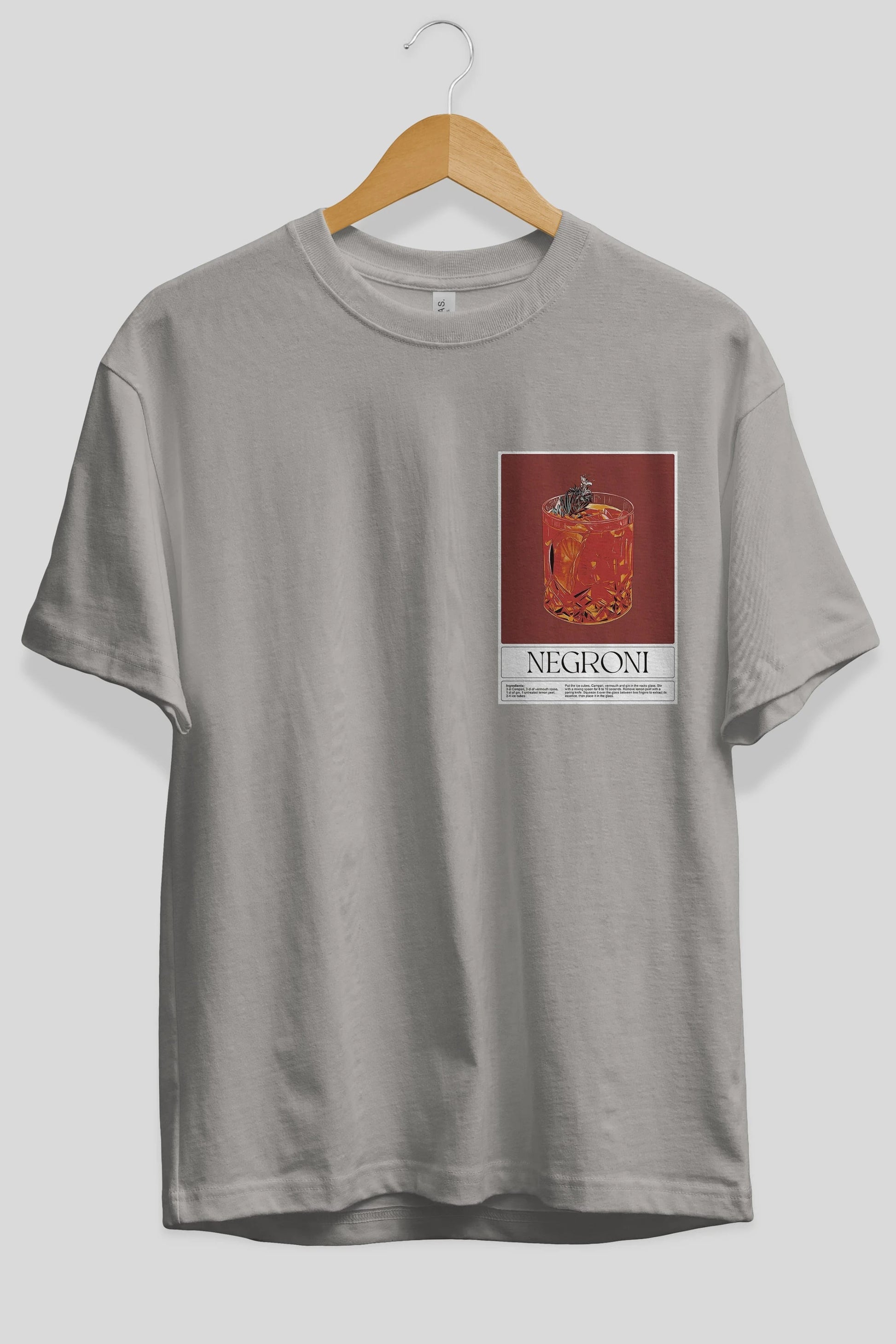 Negroni 2 Ön Sol Baskılı Oversize t-shirt Erkek Kadın Unisex %100 Pamuk Bisiklet Yaka tişort