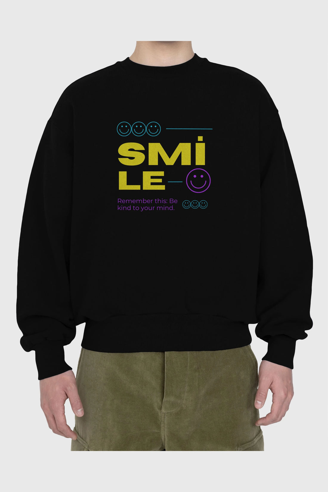 Smile Yazılı 2 Ön Baskılı Oversize Sweatshirt Erkek Kadın Unisex
