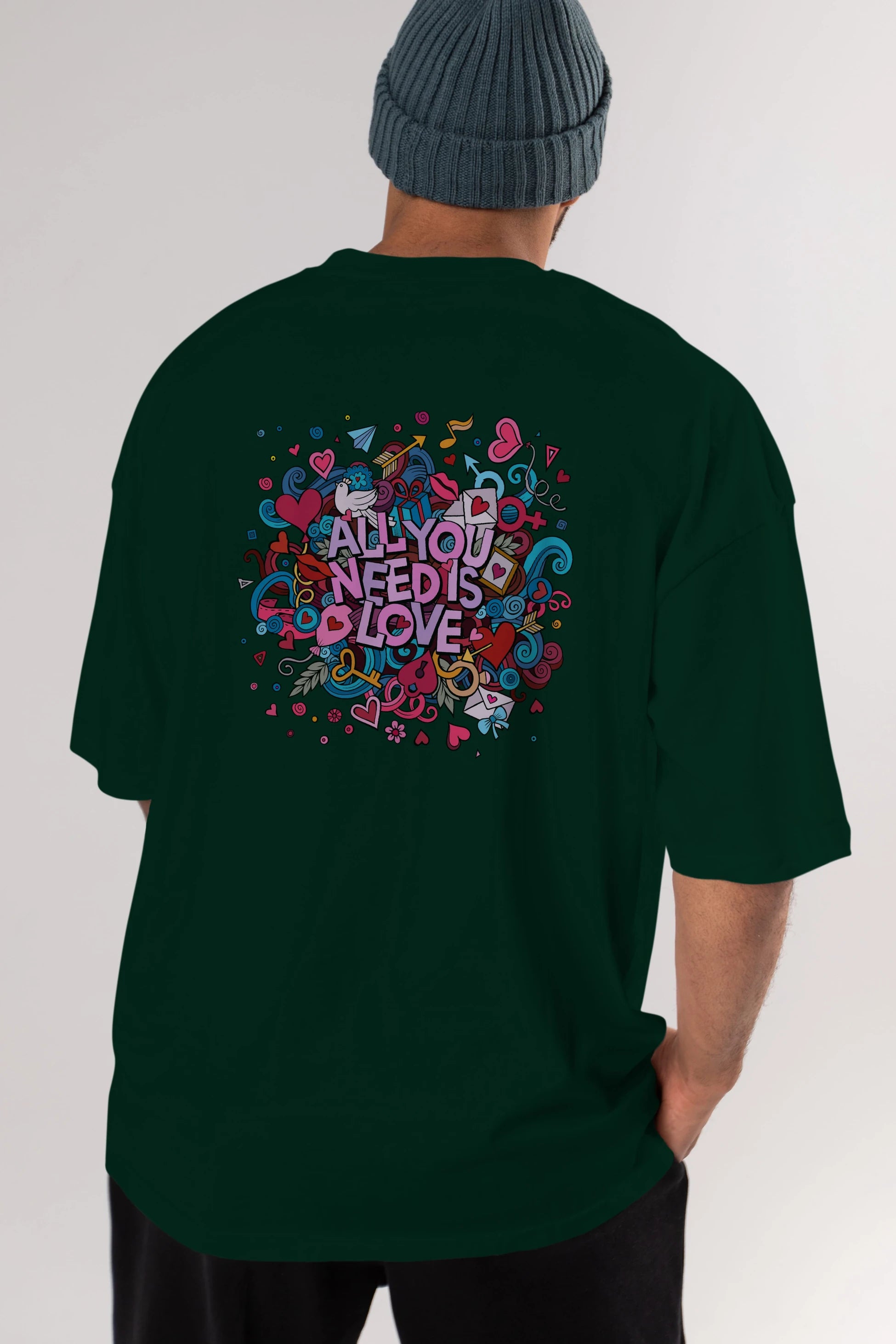 Cute Fun Colorful Heart Art Love Arka Baskılı Oversize t-shirt Erkek Kadın Unisex