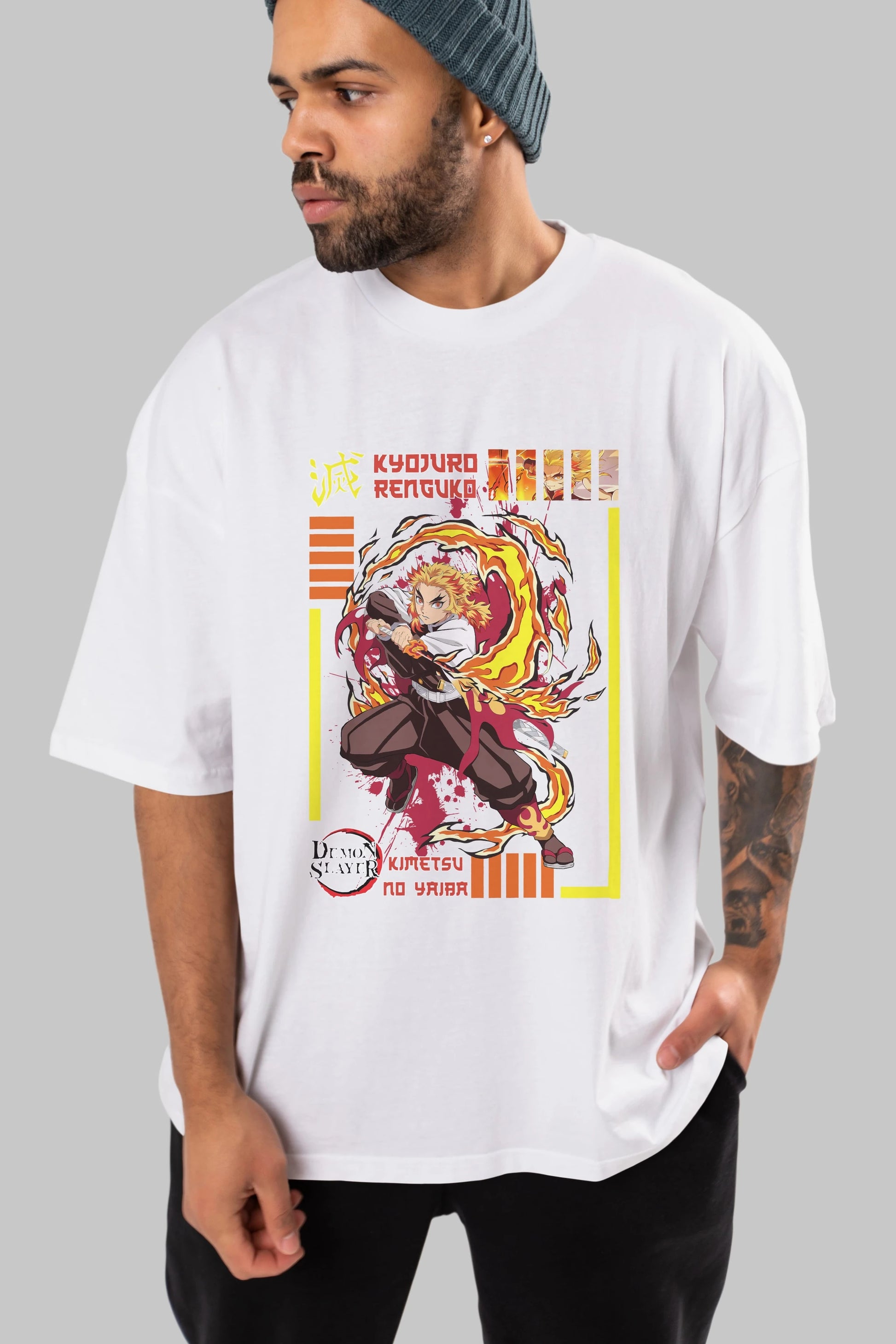 KYOJURO RENGOKU Anime Ön Baskılı Oversize t-shirt %100 pamuk Erkek Kadın Unisex