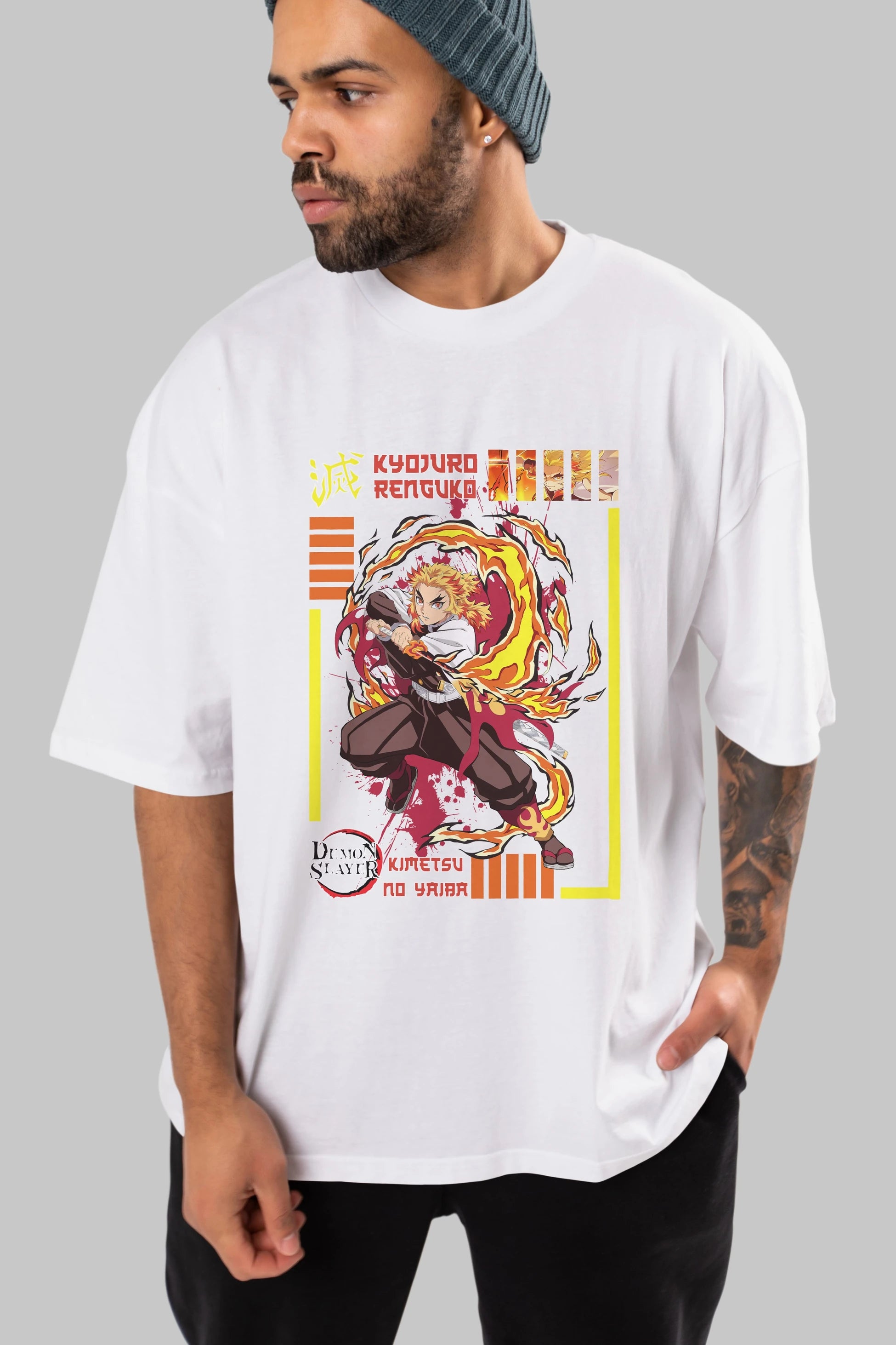 KYOJURO RENGOKU Anime Ön Baskılı Oversize t-shirt %100 pamuk Erkek Kadın Unisex