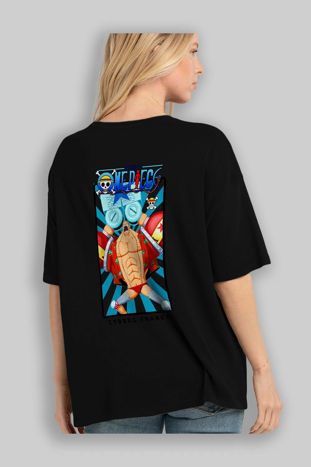 Franky Anime Arka Baskılı Oversize t-shirt Erkek Kadın Unisex %100 pamuk tişort