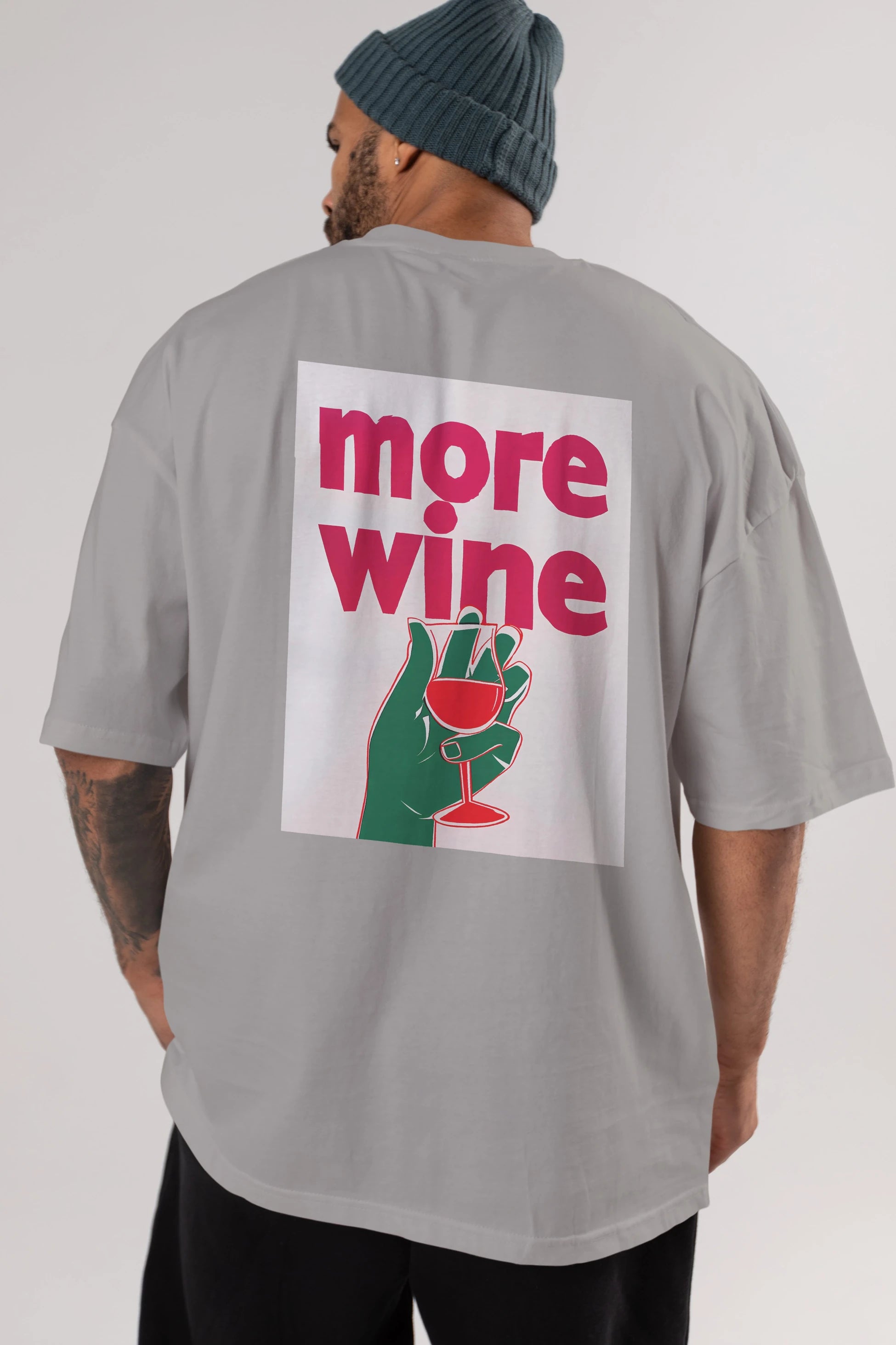 More Wine 3 Arka Baskılı Oversize t-shirt Erkek Kadın Unisex %100 Pamuk Bisiklet Yaka tişort