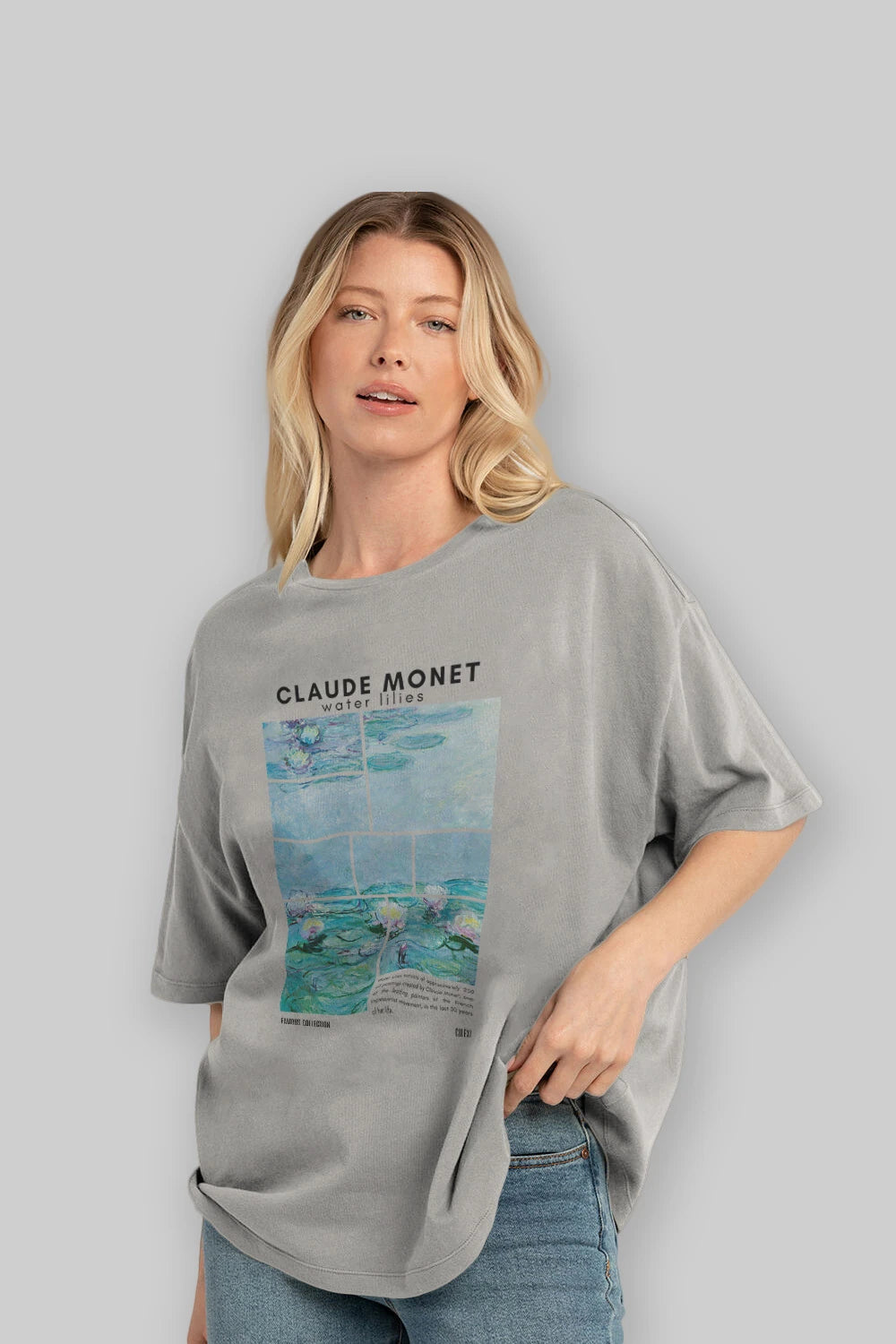 Claude Monet ön Baskılı Oversize t-shirt Erkek Kadın Bisiklet Yaka Pamuk tişort