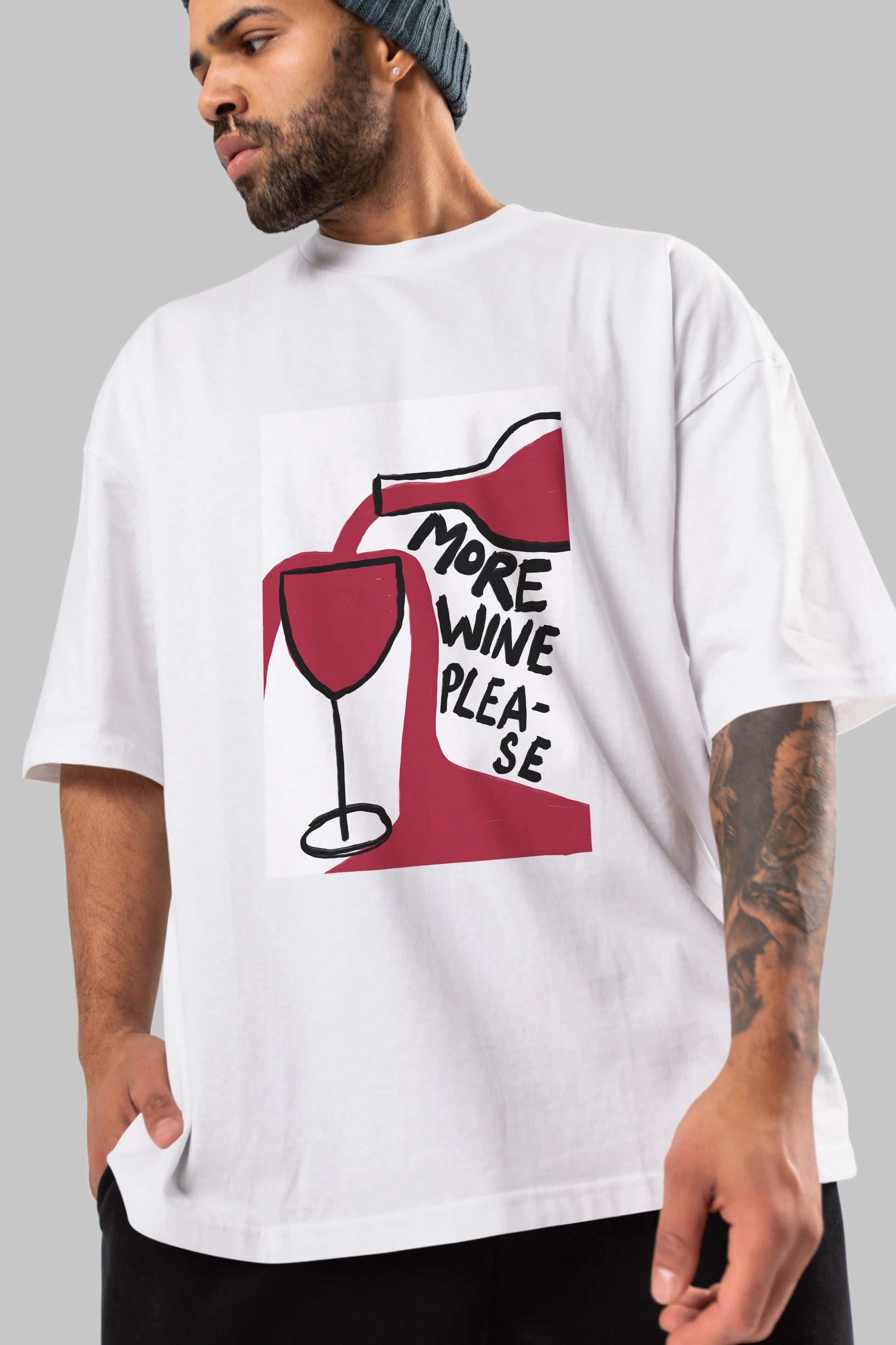 More Wine Please Ön Baskılı Oversize t-shirt Erkek Kadın Unisex %100 Pamuk Bisiklet Yaka tişort