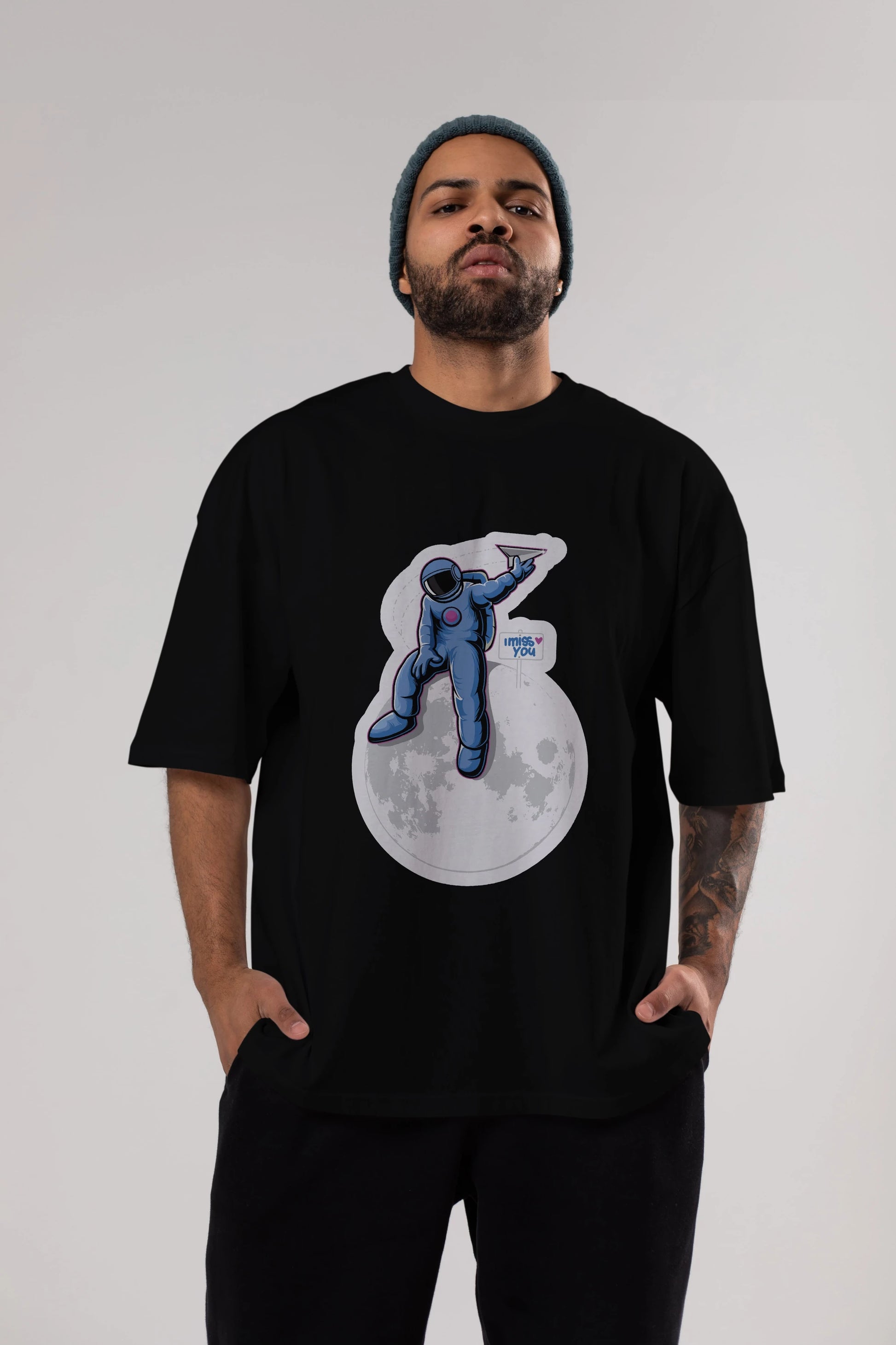 Astro Missing Earth Sticker Ön Baskılı Oversize t-shirt Erkek Kadın Unisex