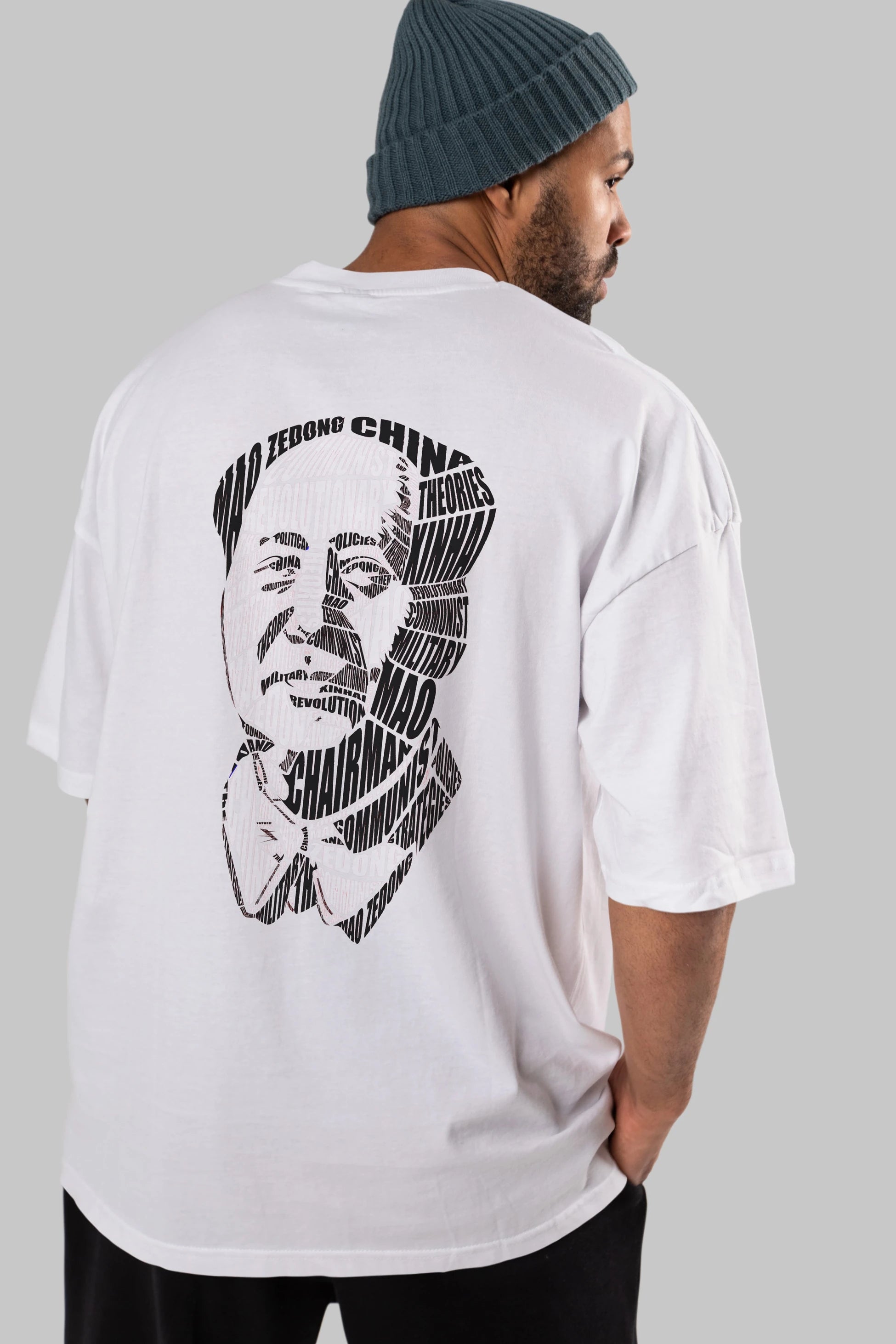 Mao Zedong Calligram Arka Baskılı Oversize t-shirt %100 pamuk Erkek Kadın Unisex