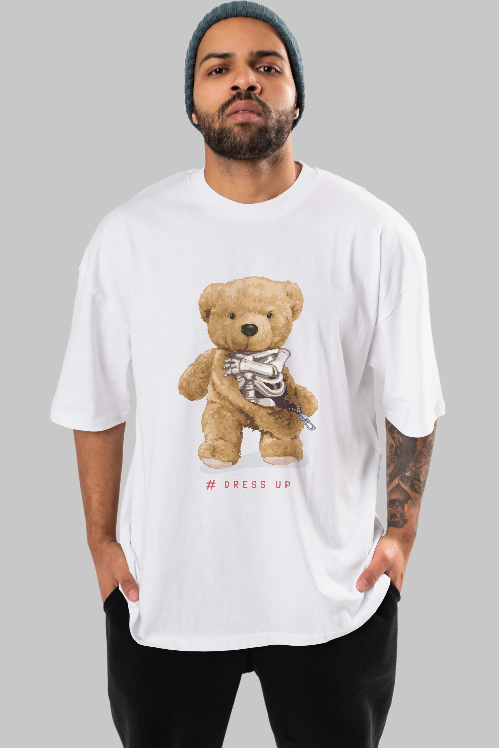 Teddy Bear Dress Up Ön Baskılı Oversize t-shirt Erkek Kadın Unisex %100 Pamuk