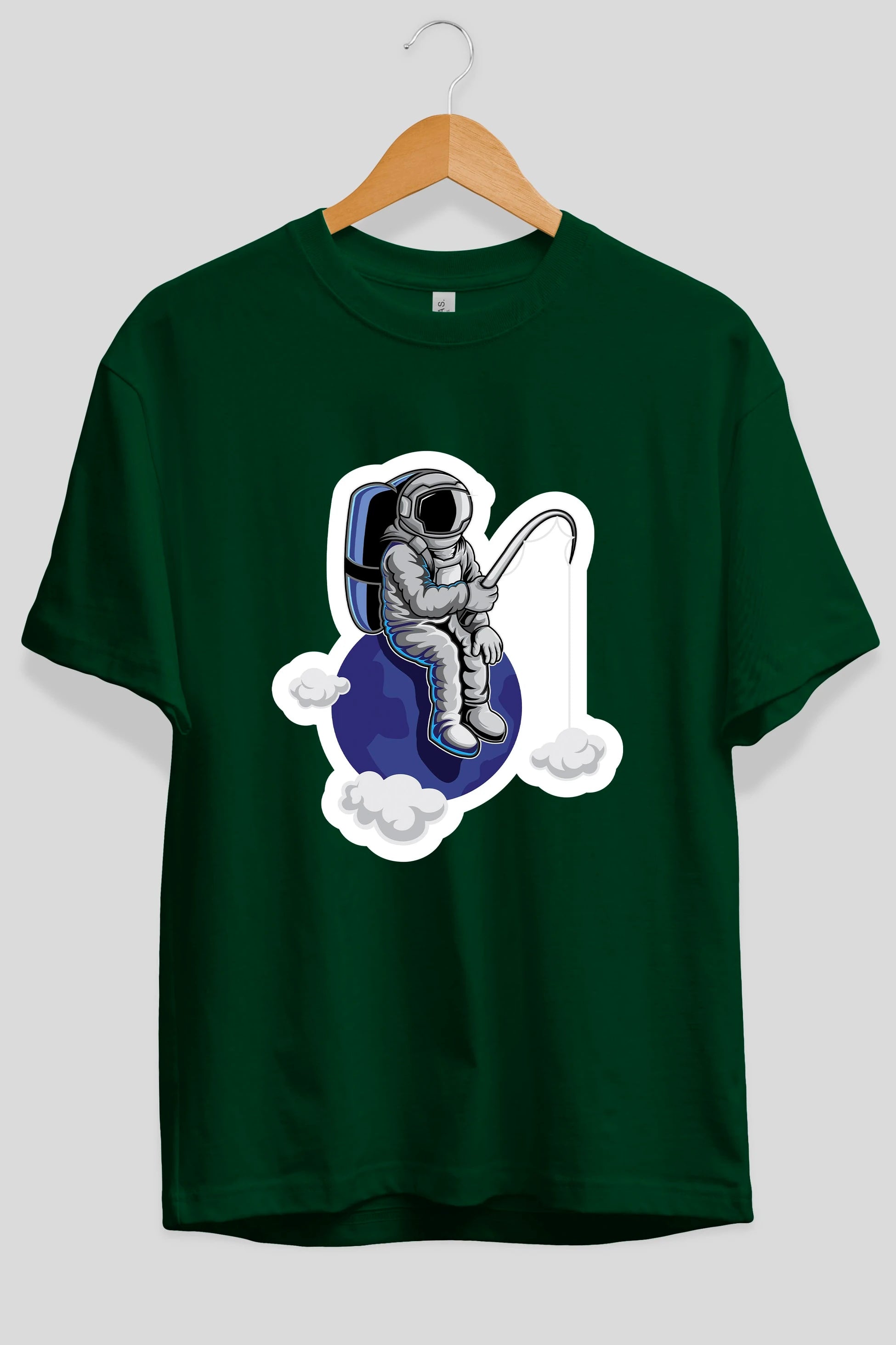 Astronaut Fishing Sticker Ön Baskılı Oversize t-shirt Erkek Kadın Unisex