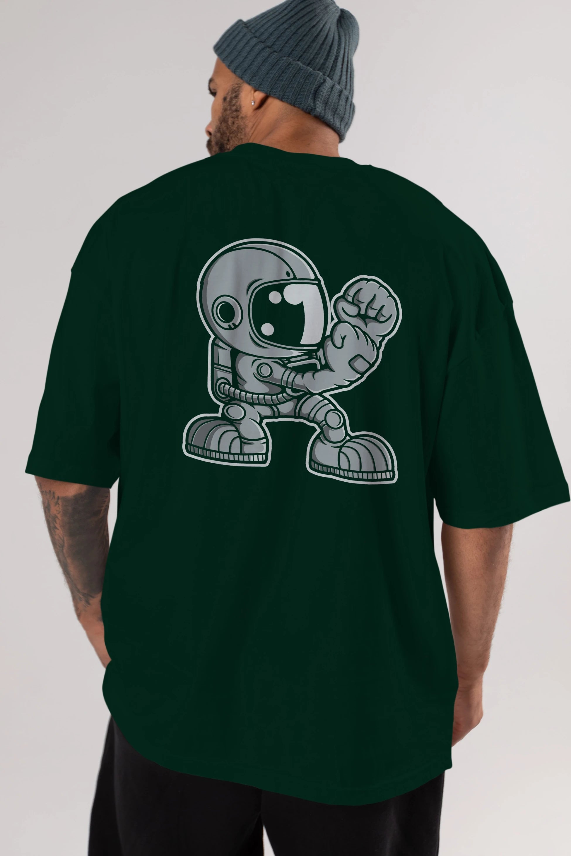 Astronaut Fighting Irish Arka Baskılı Oversize t-shirt Erkek Kadın Unisex
