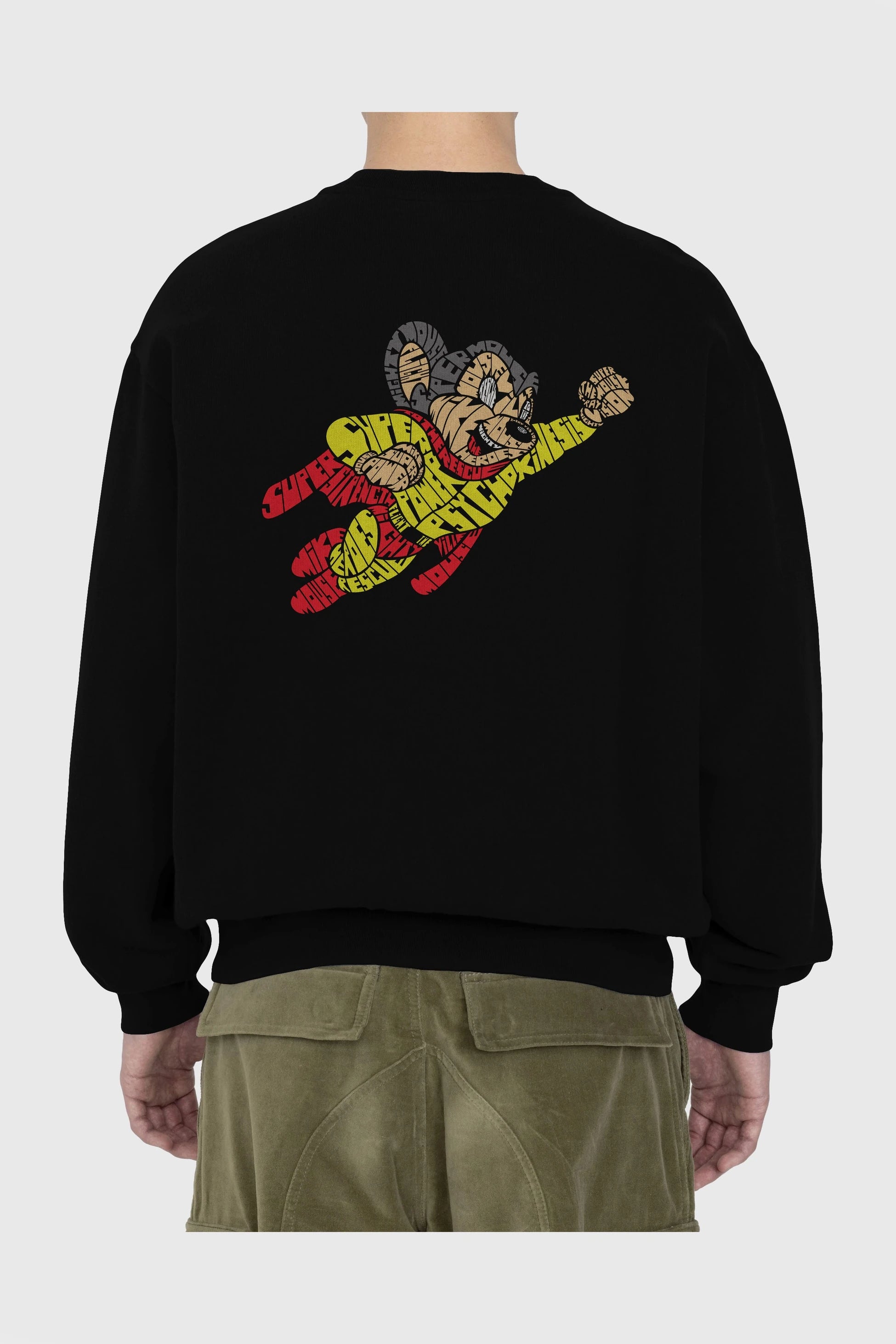 Mighty Mouse Arka Baskılı Oversize Sweatshirt Erkek Kadın Unisex