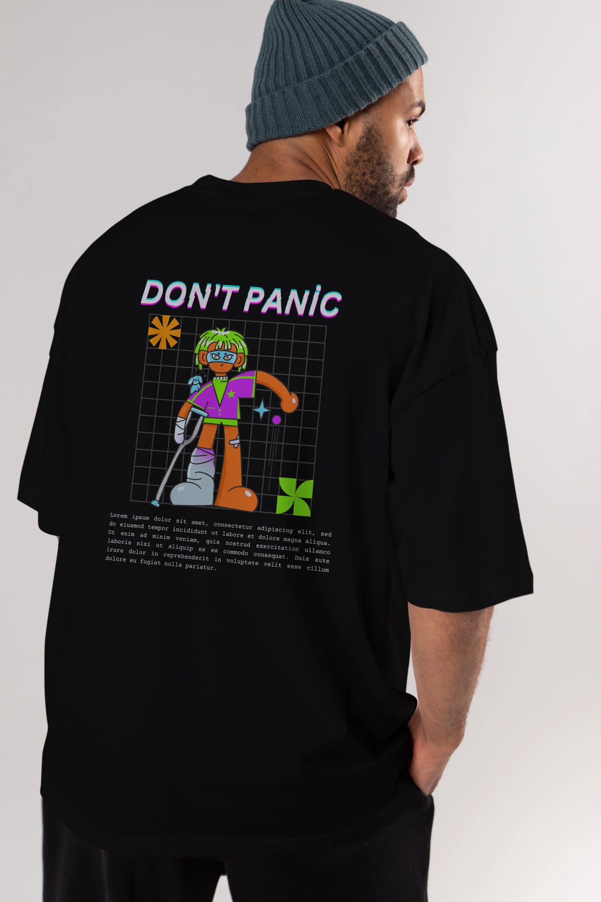 Dont Panic Yazılı Arka Baskılı Oversize t-shirt Erkek Kadın Unisex