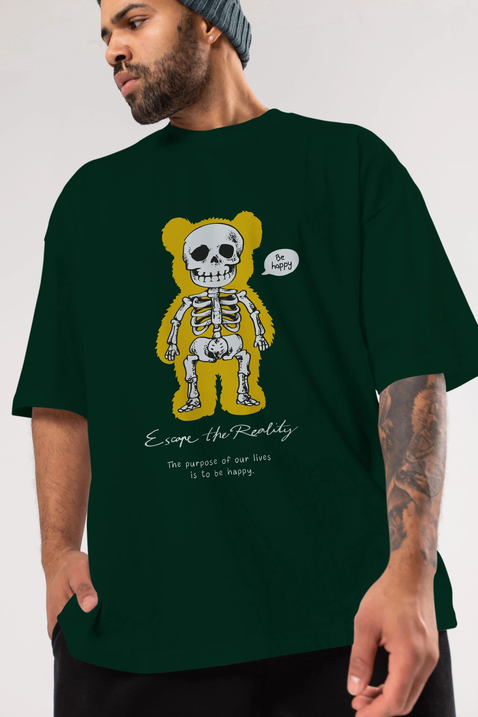 Be Happy Bear Ön Baskılı Oversize t-shirt Erkek Kadın Unisex