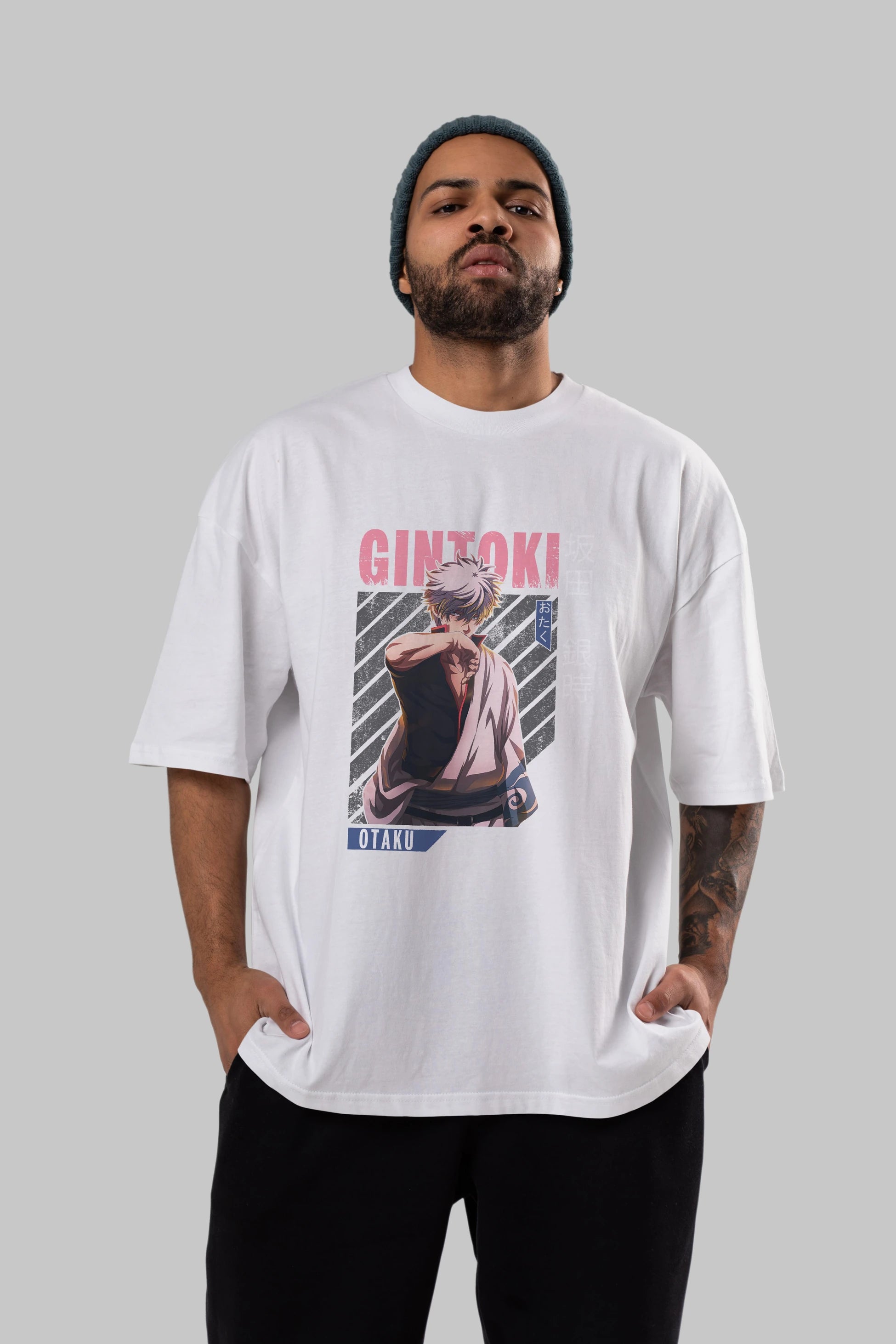 Gintoki Sakata Anime Ön Baskılı Oversize t-shirt %100 pamuk Erkek Kadın Unisex