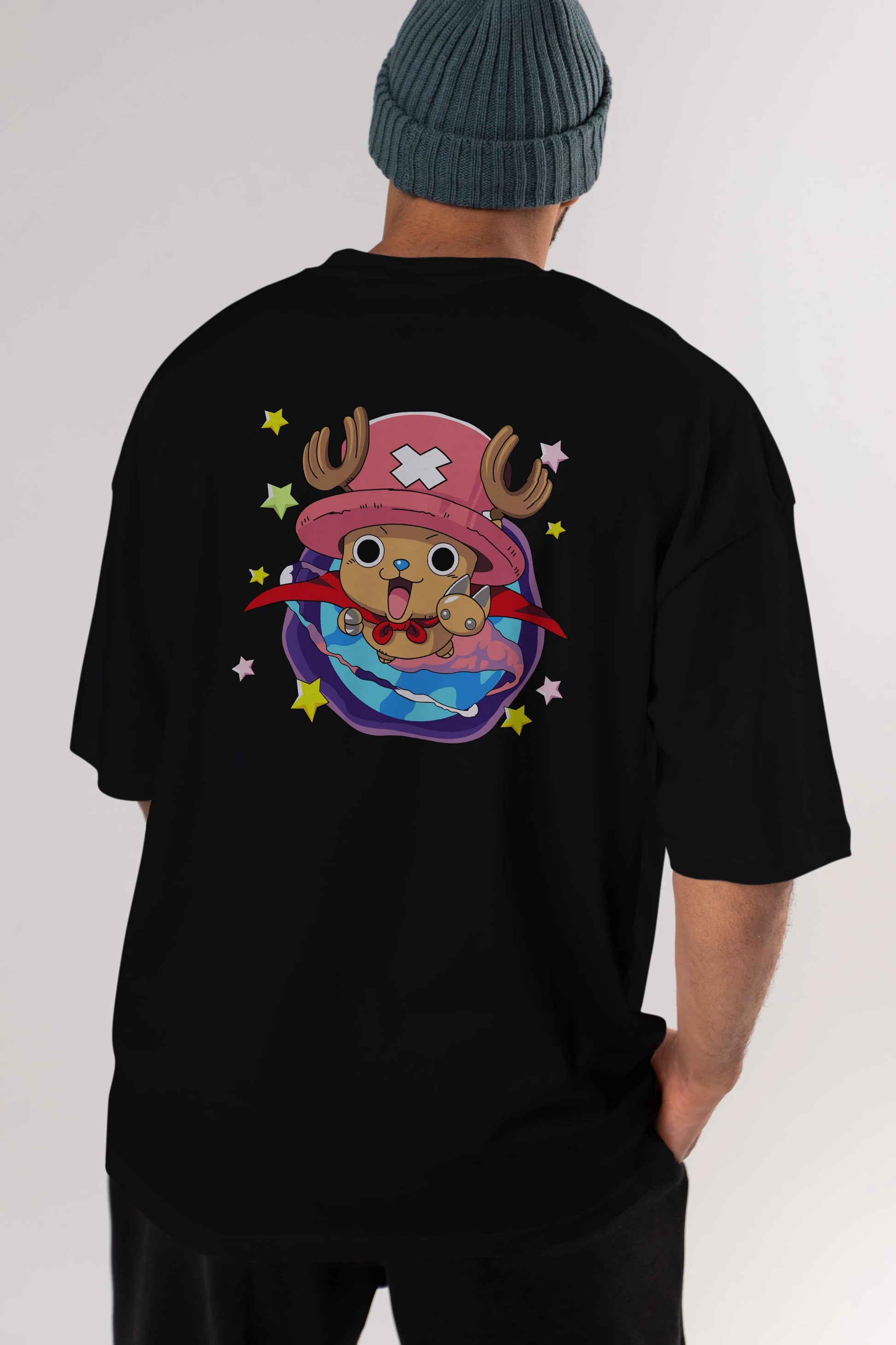 Tony Tony Chopper Anime Arka Baskılı Oversize t-shirt Erkek Kadın Unisex %100 pamuk tişort