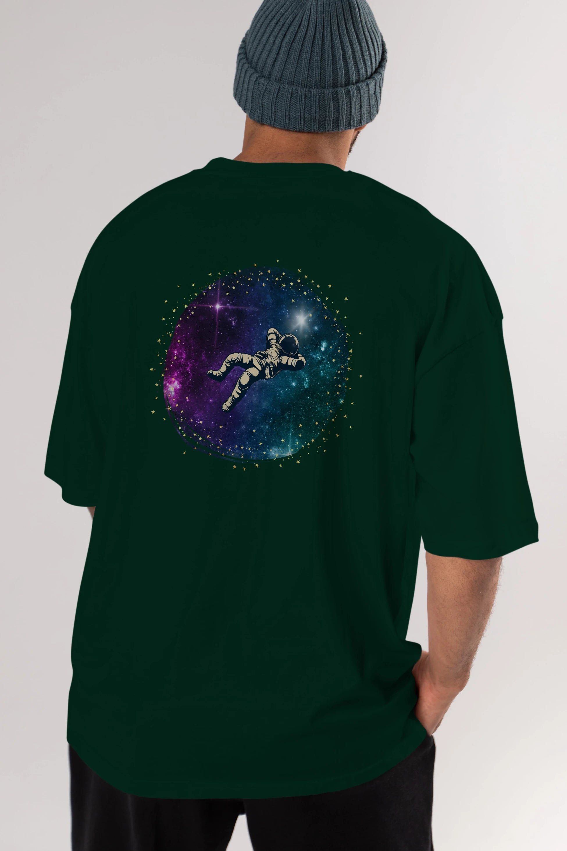 Astronaut in the Galaxy Arka Baskılı Oversize t-shirt Erkek Kadın Unisex