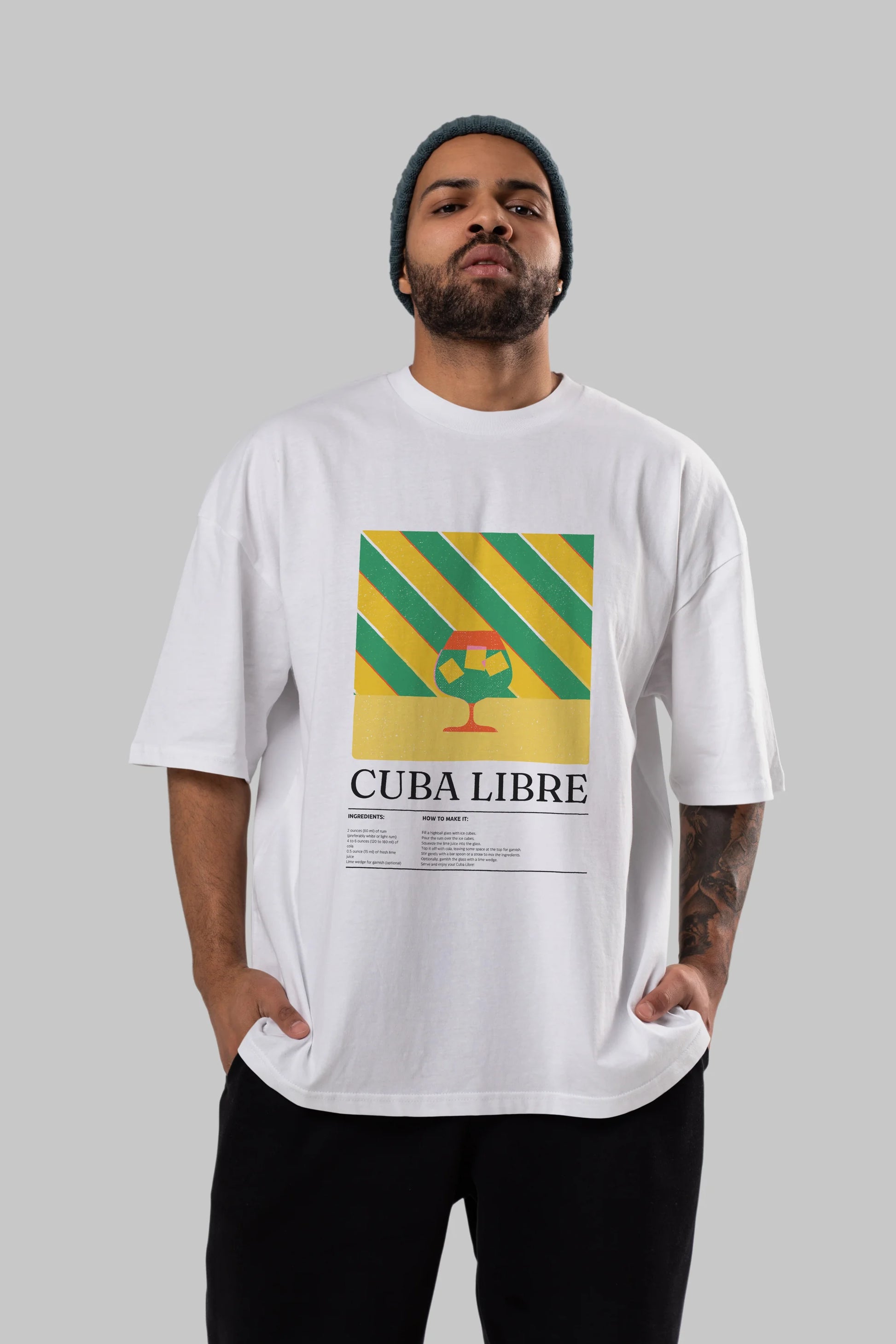 Cuba Libre Kokteyl Ön Baskılı Oversize t-shirt Erkek Kadın %100 Pamuk Bisiklet Yaka tişort